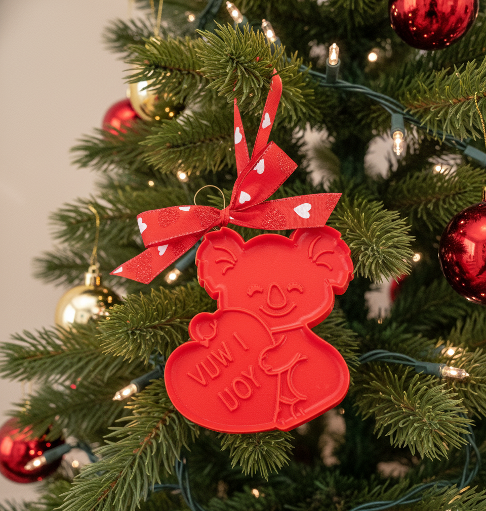 Upcycled I Wuv You Koala Bear Heart Shaped Hanging Accent Ornament 