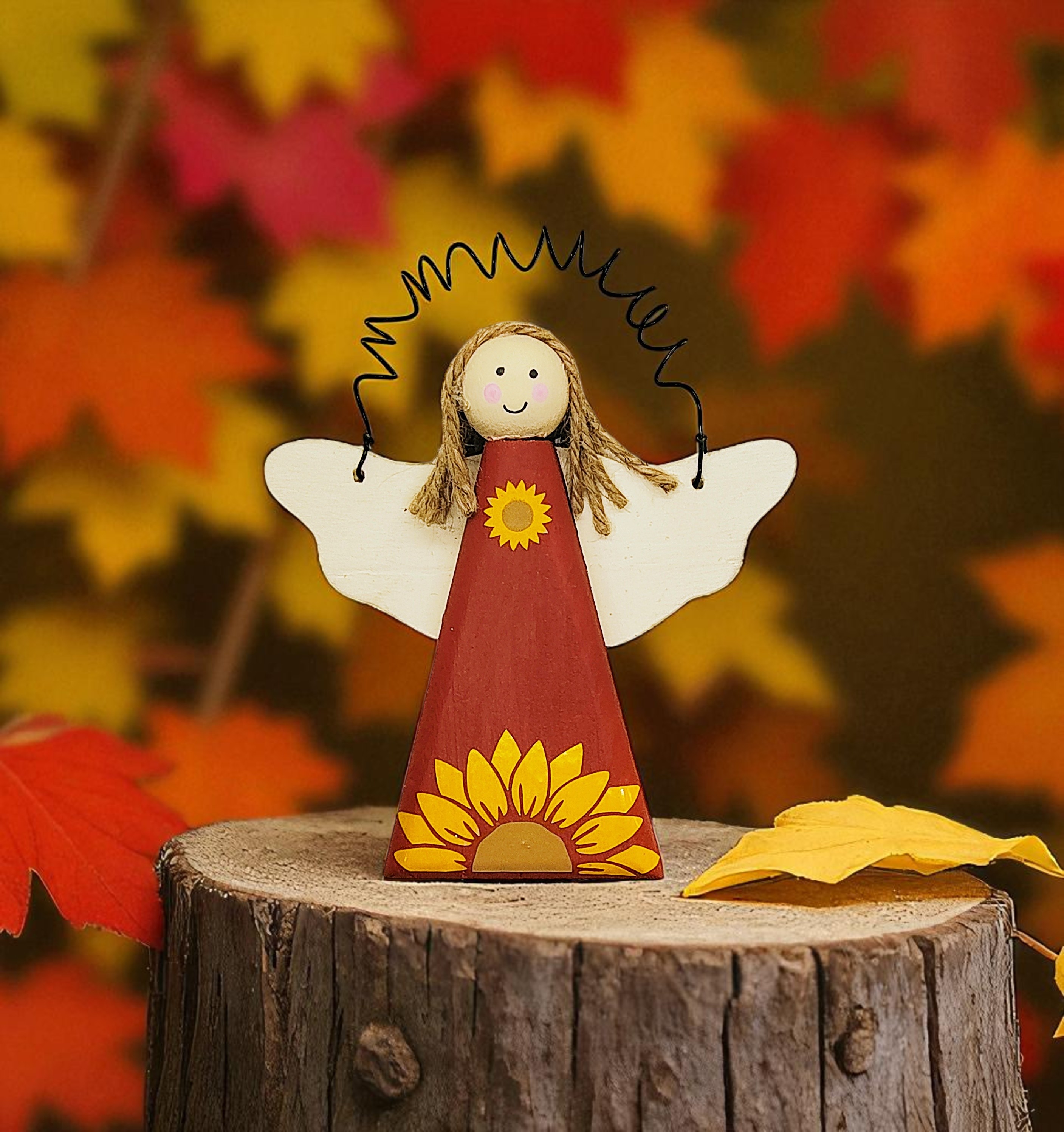 Fall Wooden Angel Ornament