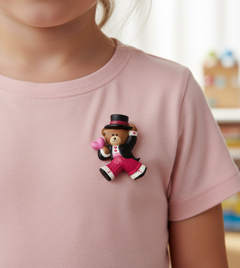 Vintage 1986 Hallmark Valentine's Day Teddy Bear with Top Hat Lapel Pin