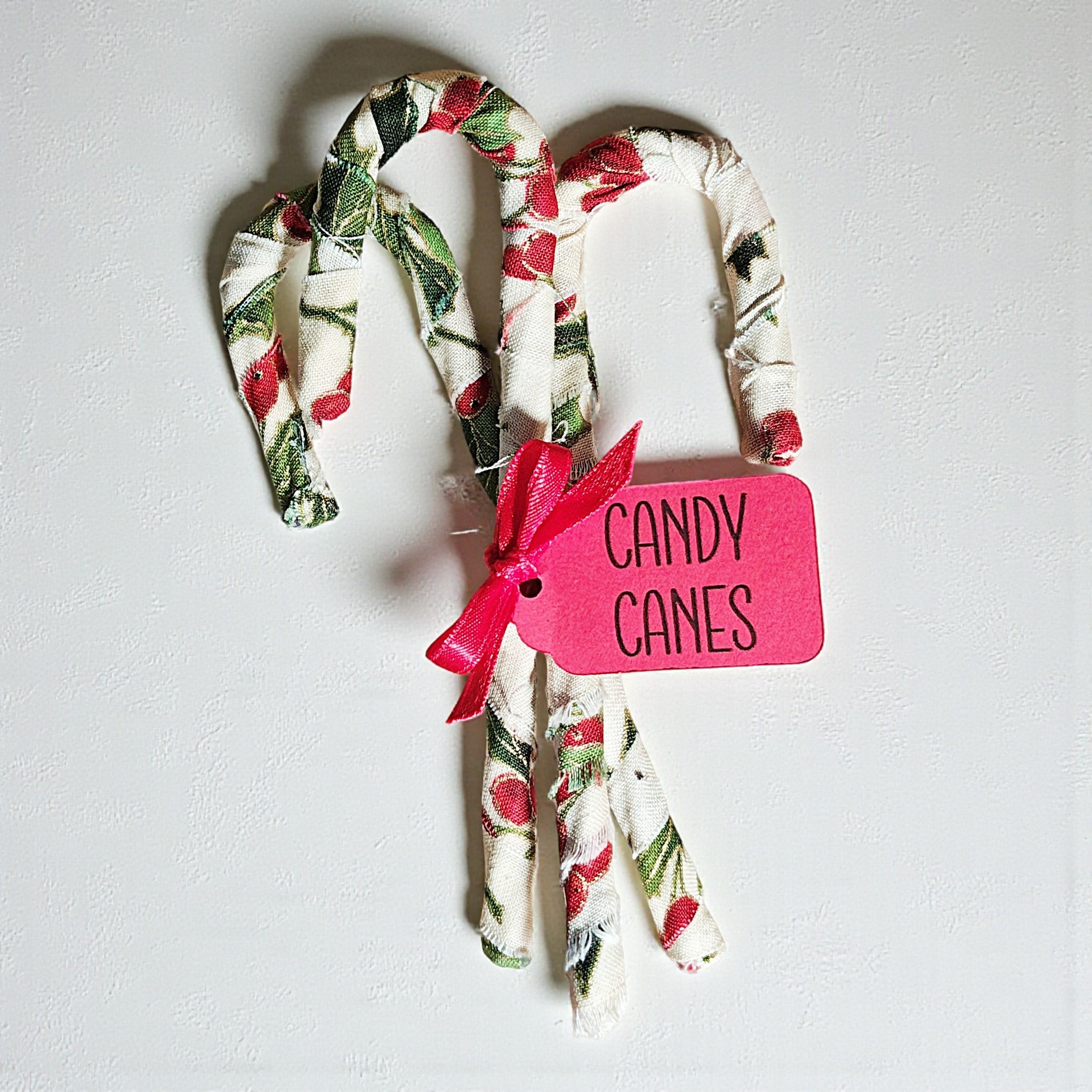 Primitive Fabric Wrapped Christmas Candy Canes with Tag