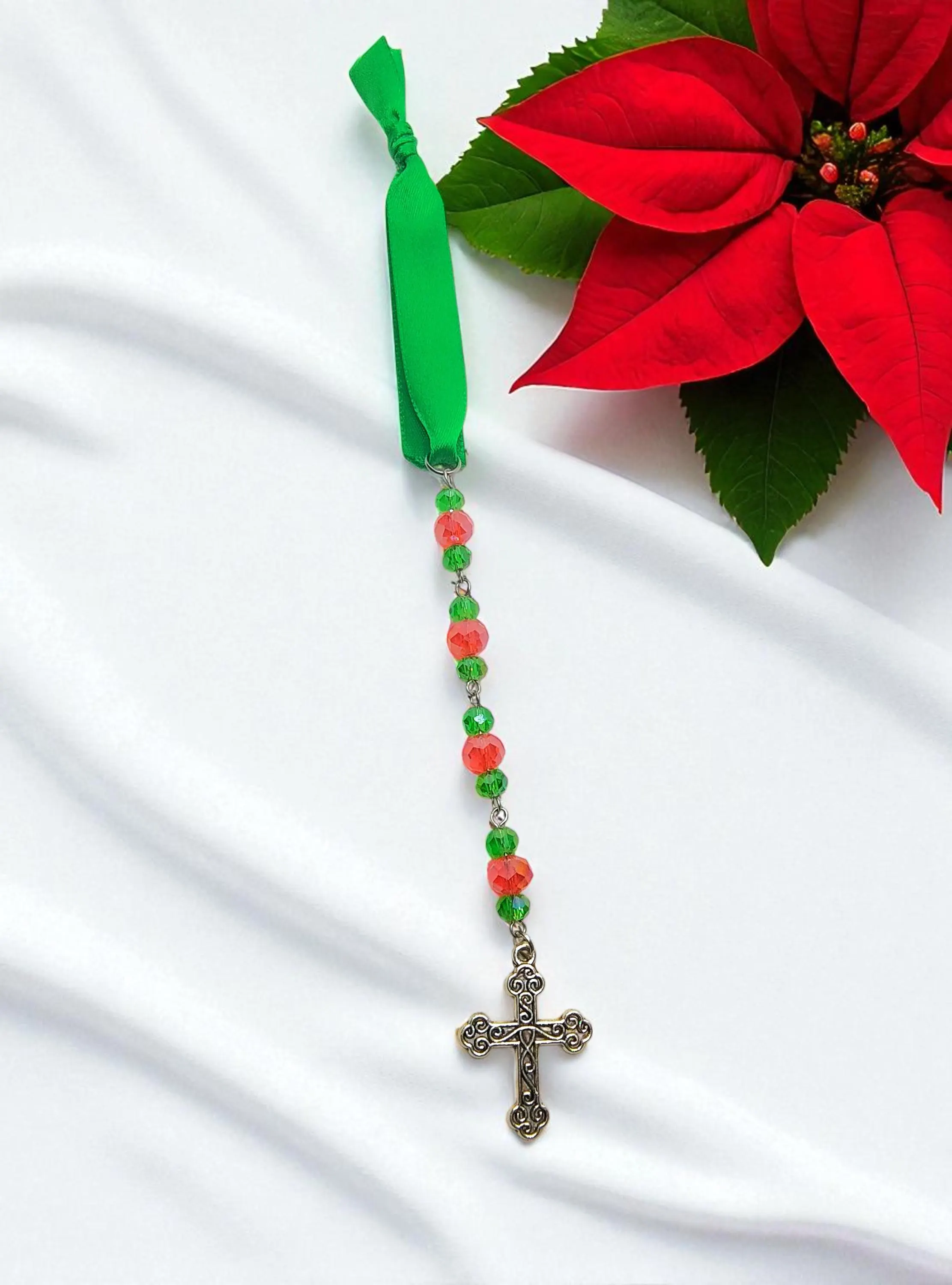 Christian Cross Beaded Holiday Icicle Ornament