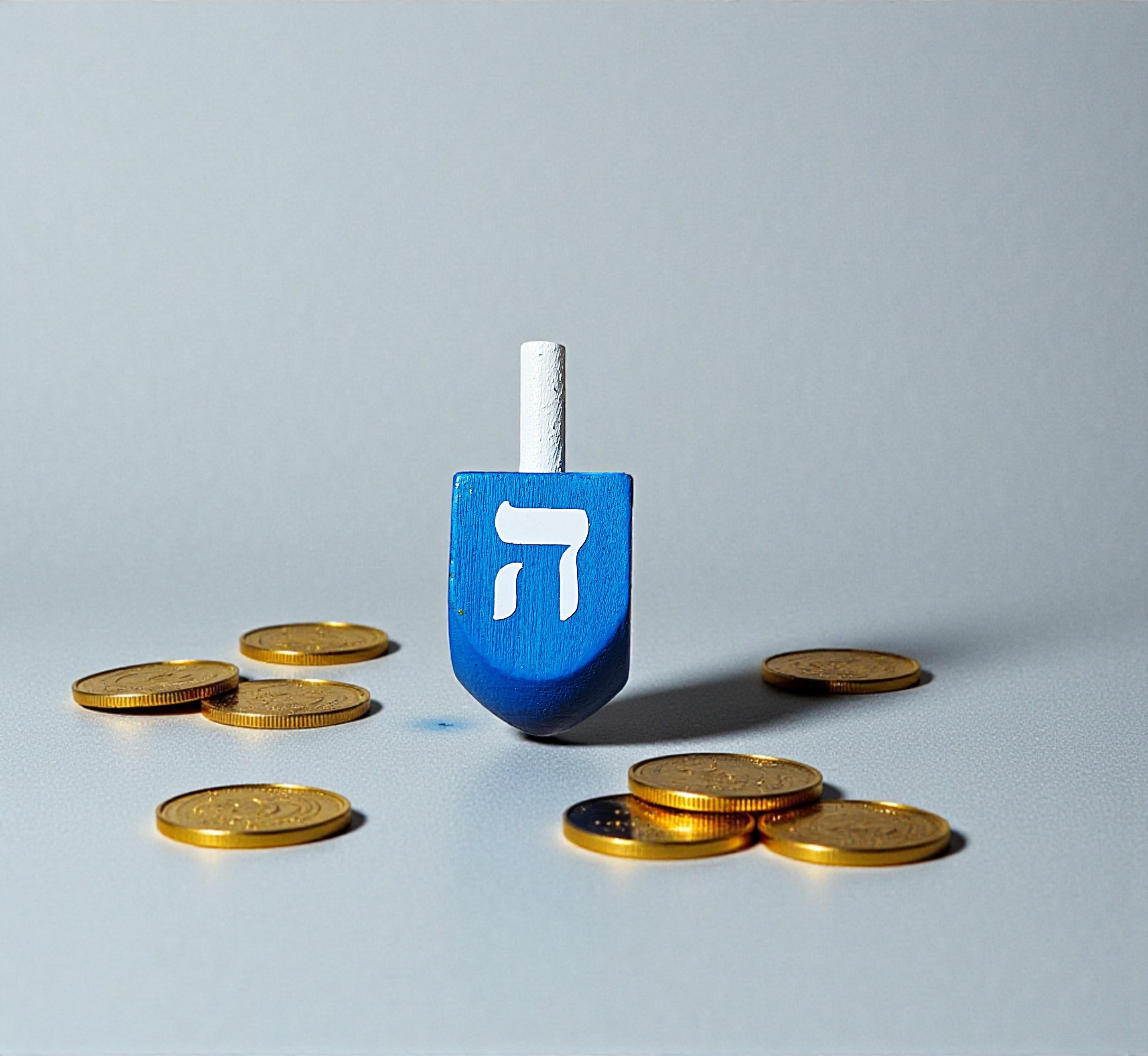 Hand Painted Wooden Blue & White Hanukkah Dreidel Game