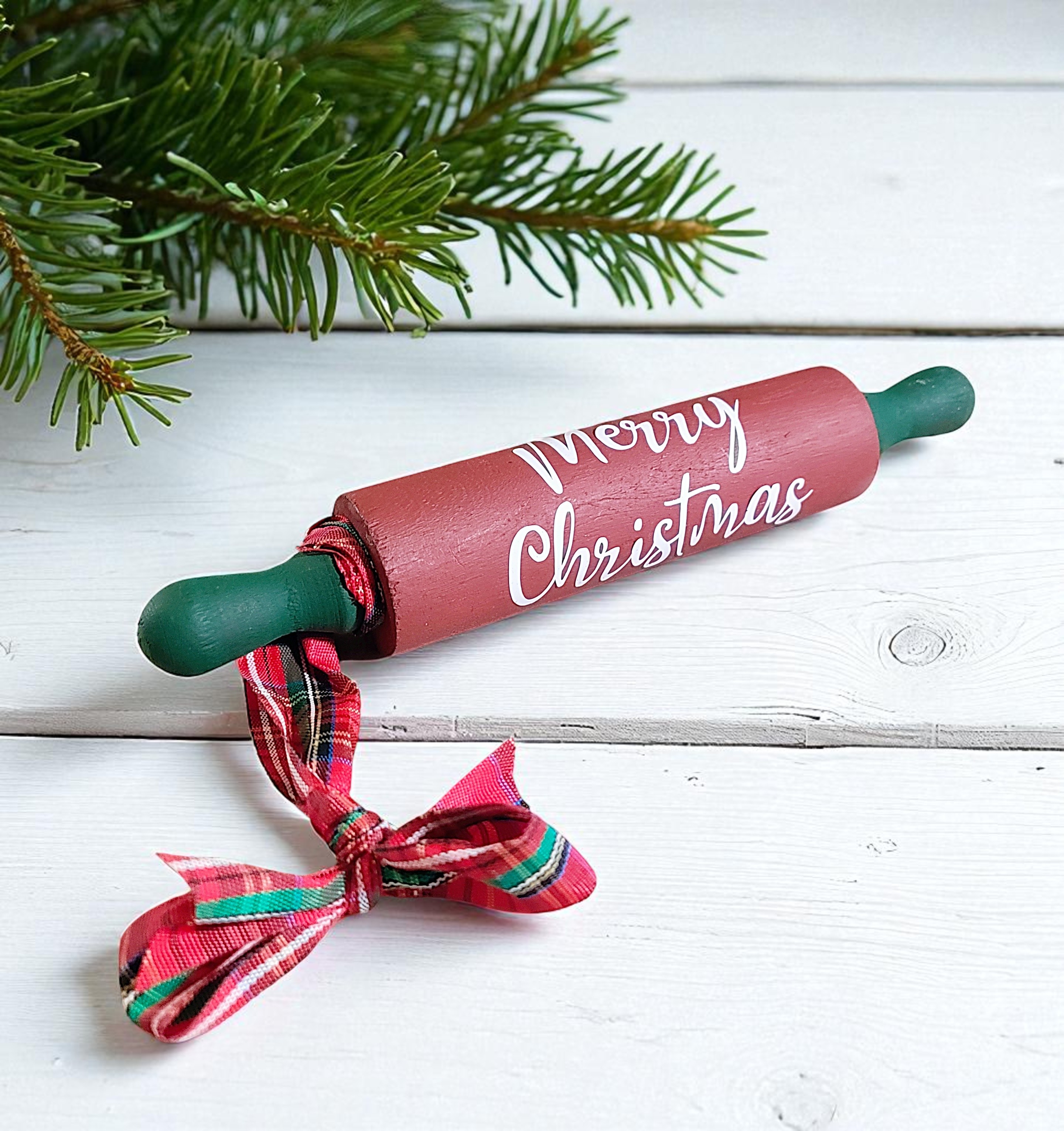 Wooden Kitchen Merry Christmas Rolling Pin Ornament