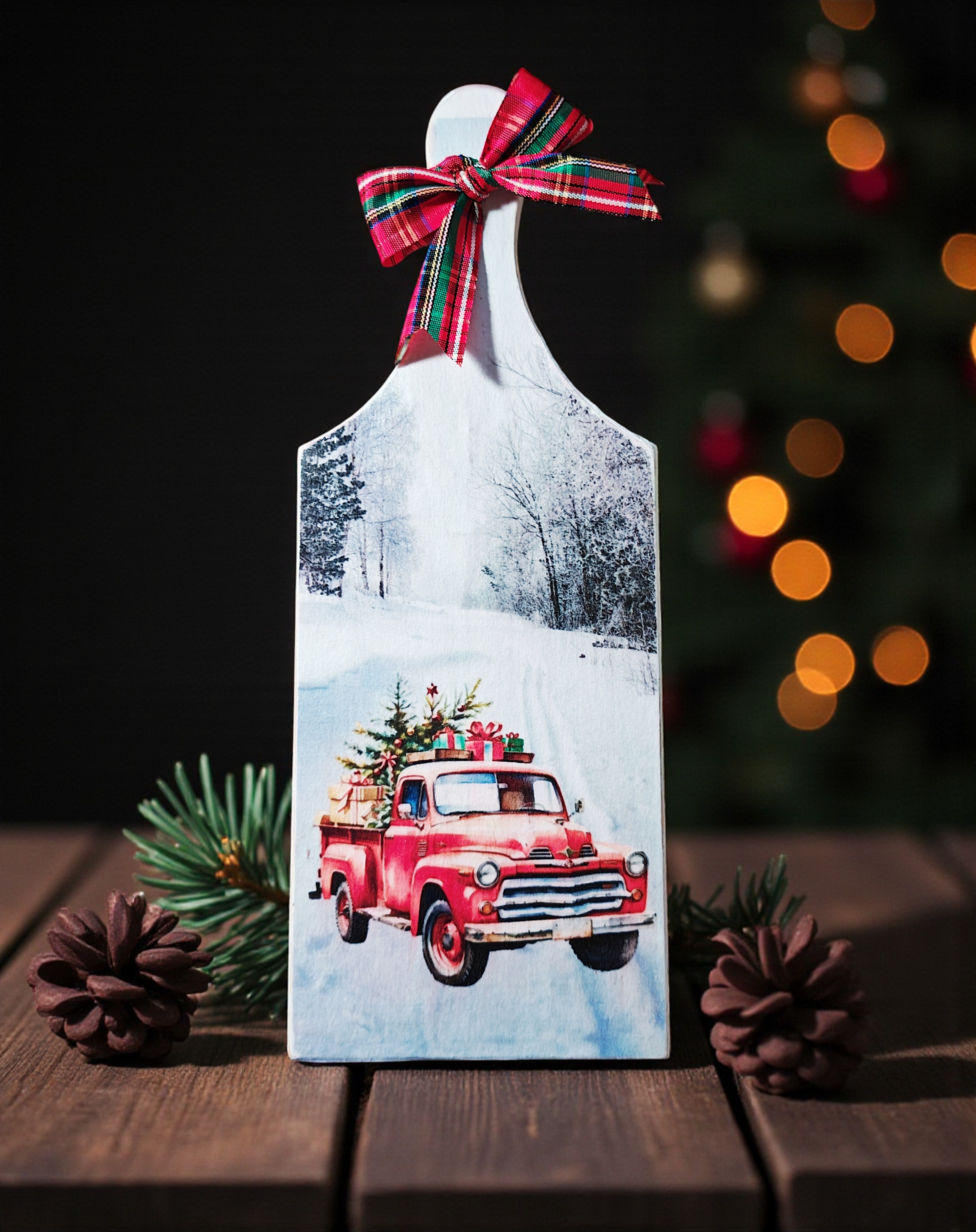 Small Wooden Christmas Truck Scene Cutting Board