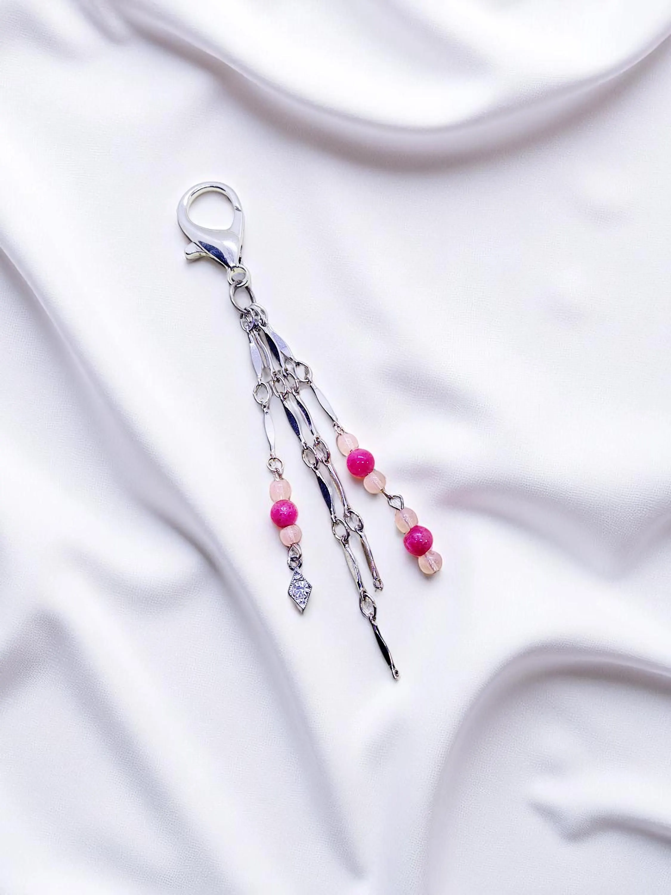 Silver & Pink Gemstone Fashion Charm, Belt Charm, Shoe Charm, Zipper Charm, Bag Charm  