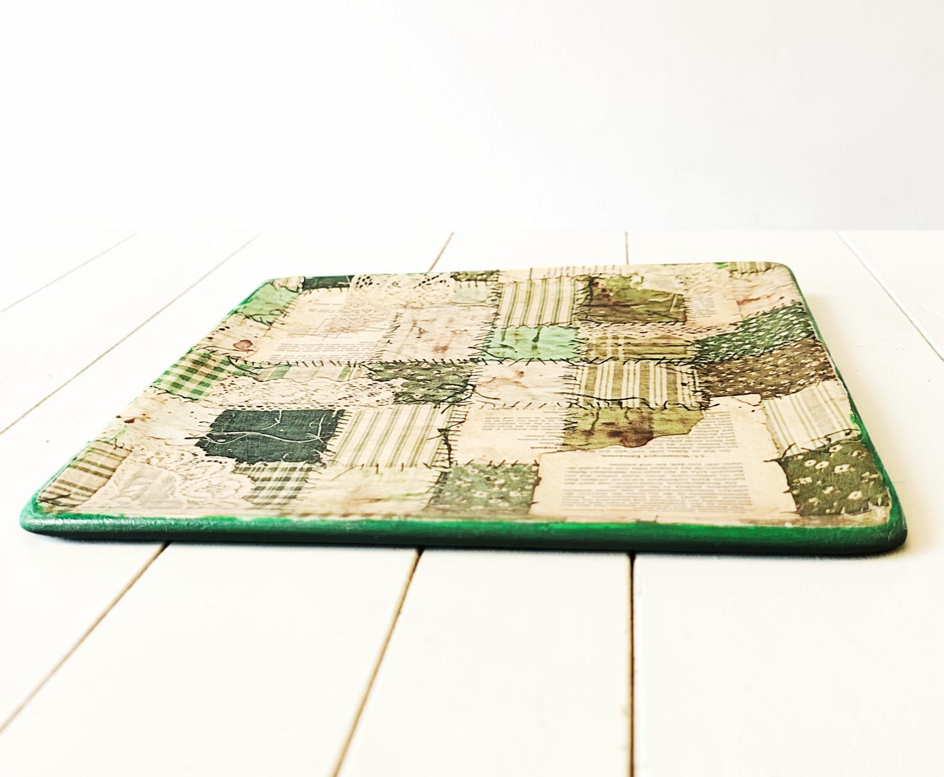 Handmade Vintage-Inspired Green Patchwork Trinket Ring Dish