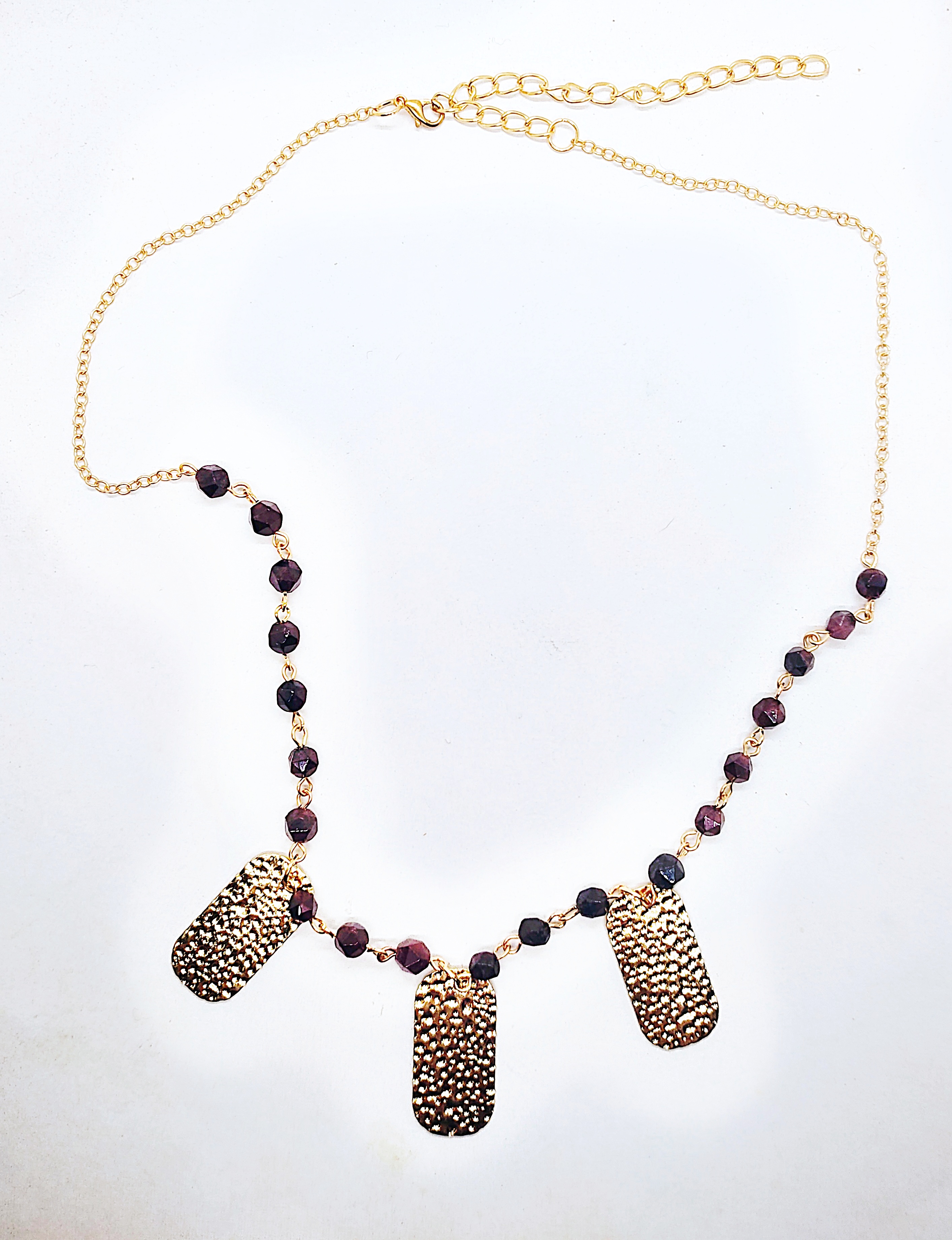 Gold Textured Charm & Garnet Gemstone Jewelry Set