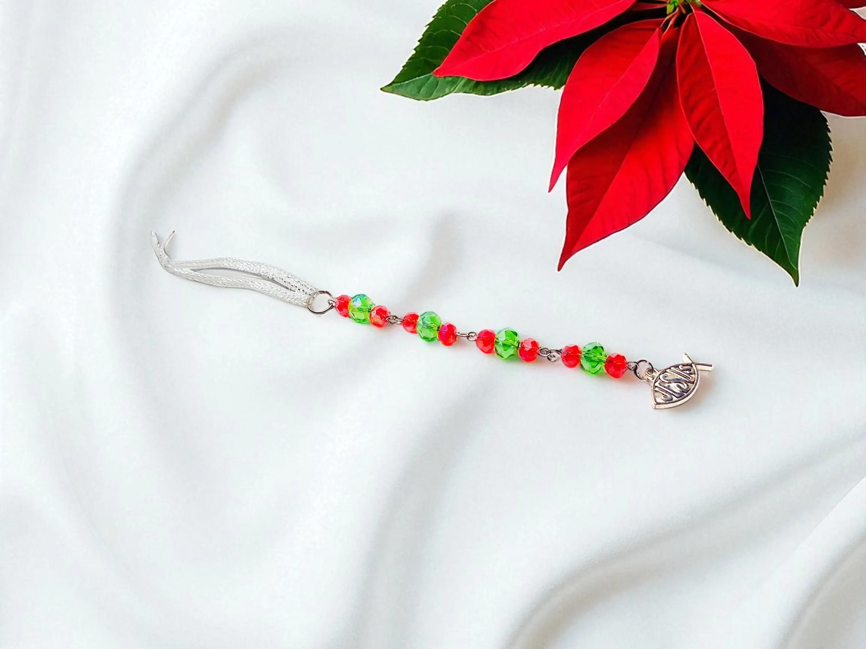Christian Jesus Fish Beaded Holiday Icicle Ornament 