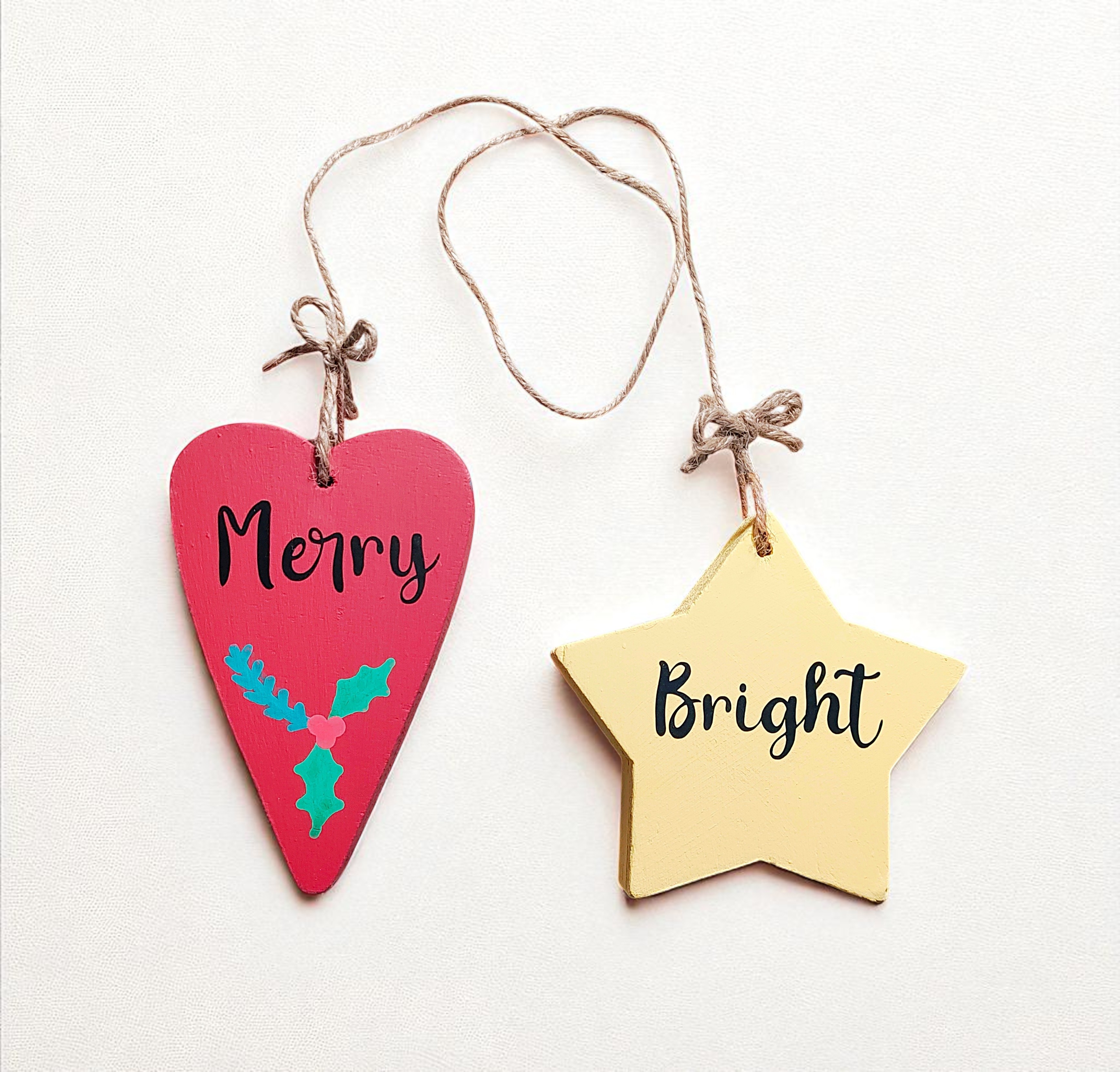 Wooden Merry Heart & Bright Star Decorative Ornament