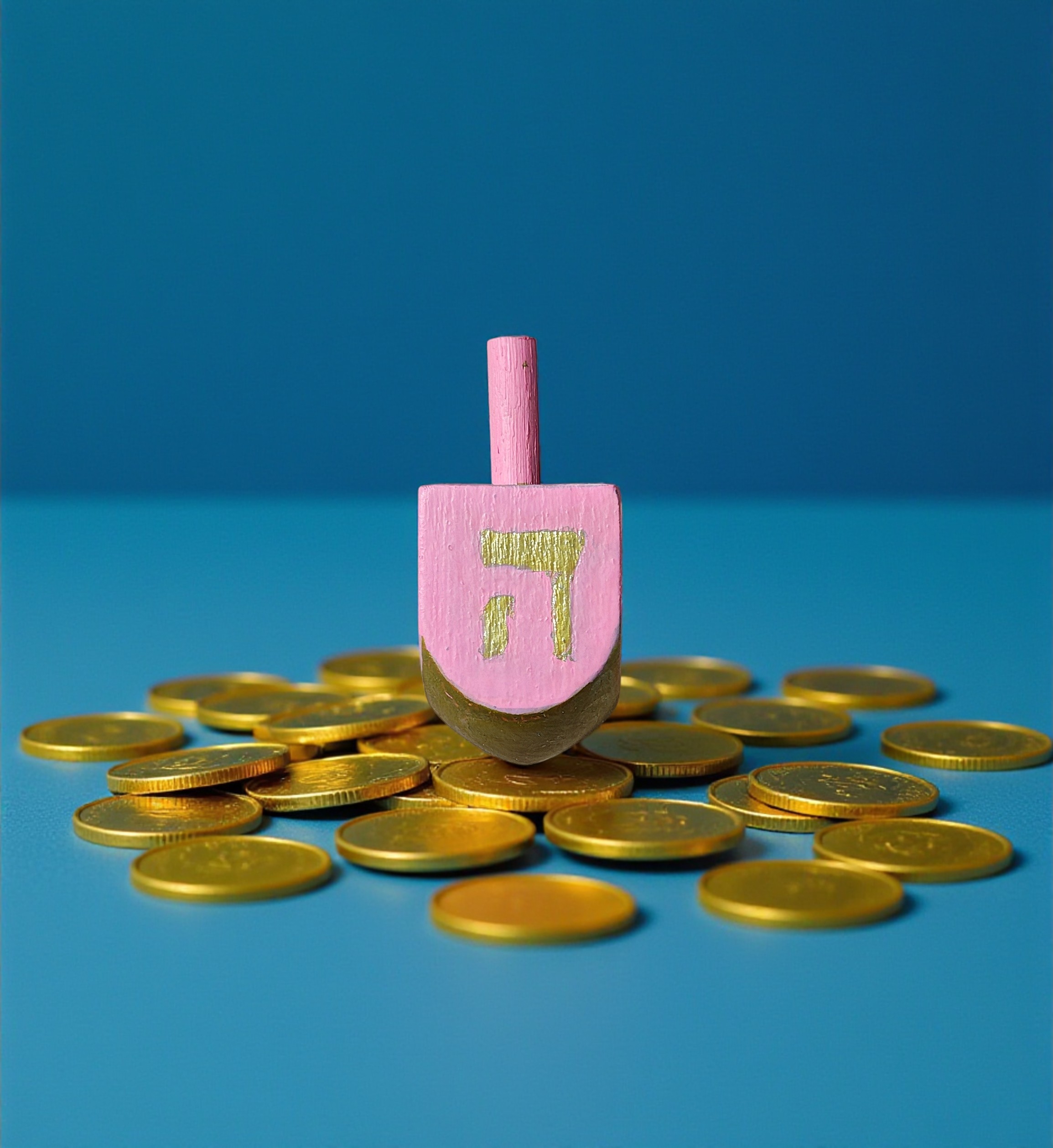 Hand Painted Wooden Pink & Gold Hanukkah Dreidel Game