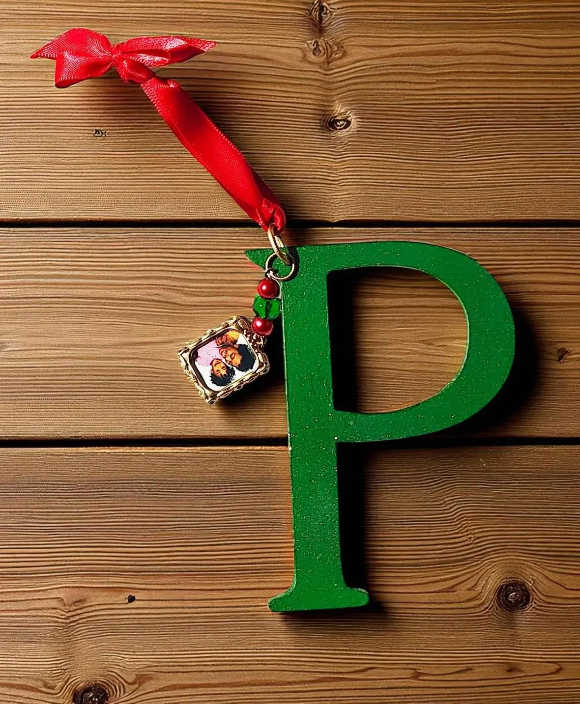 Handmade Wooden Letter Initial P Ornament 