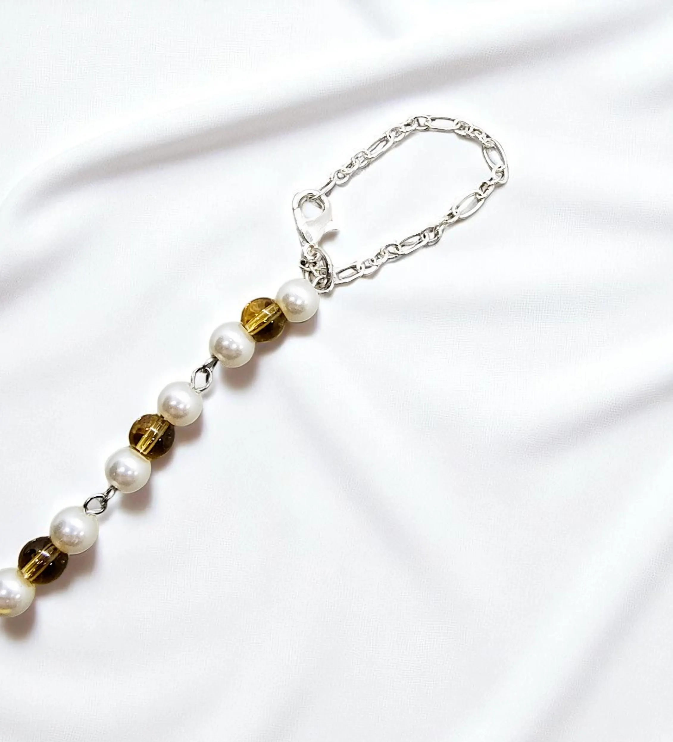 Wooden Christian Cross & Pearl, Citrine Gemstone Rearview Mirror Car Charm