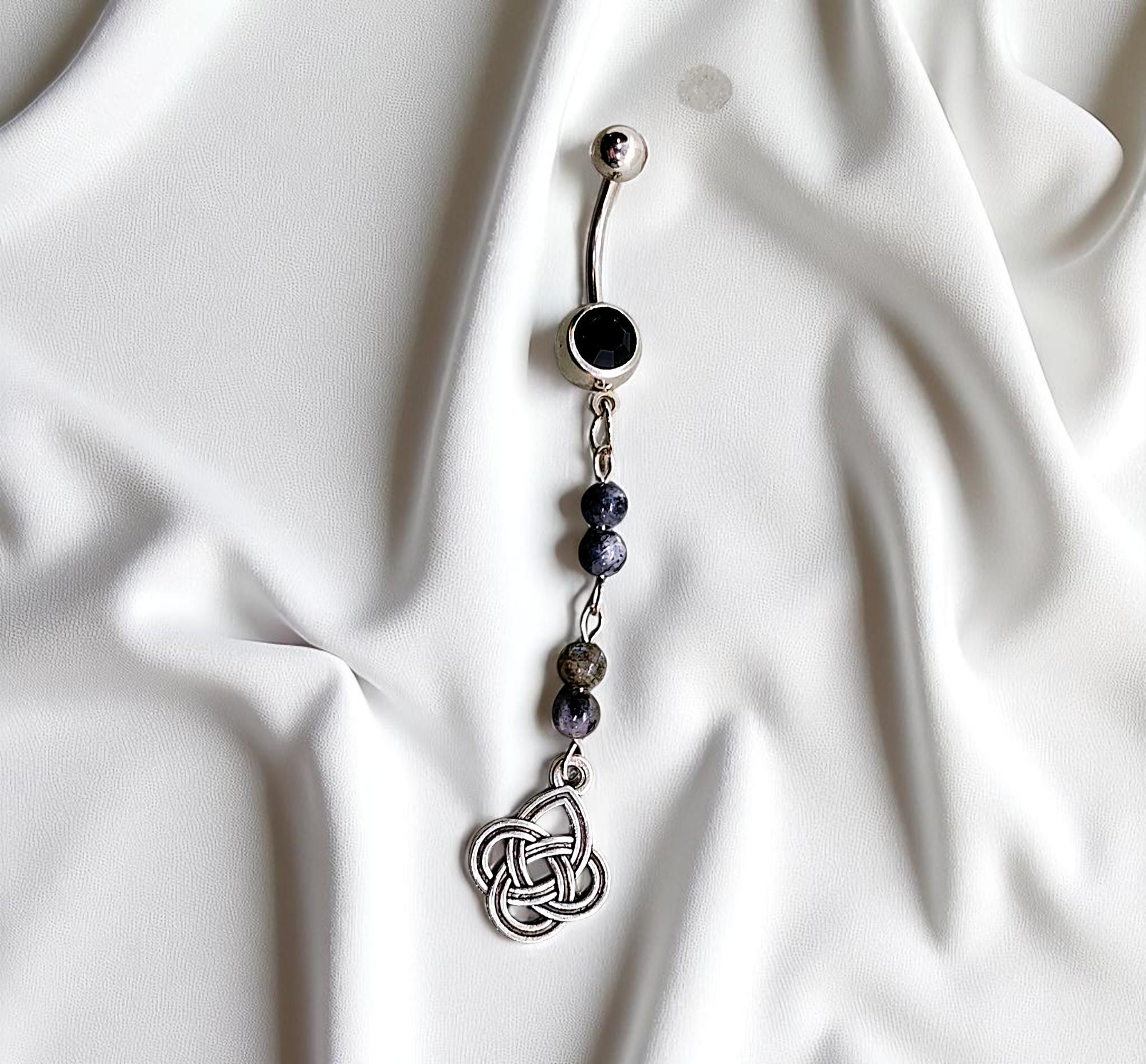 Celtic Knot & Gemstone Dangle Belly Button Ring Body Jewelry - 14 G