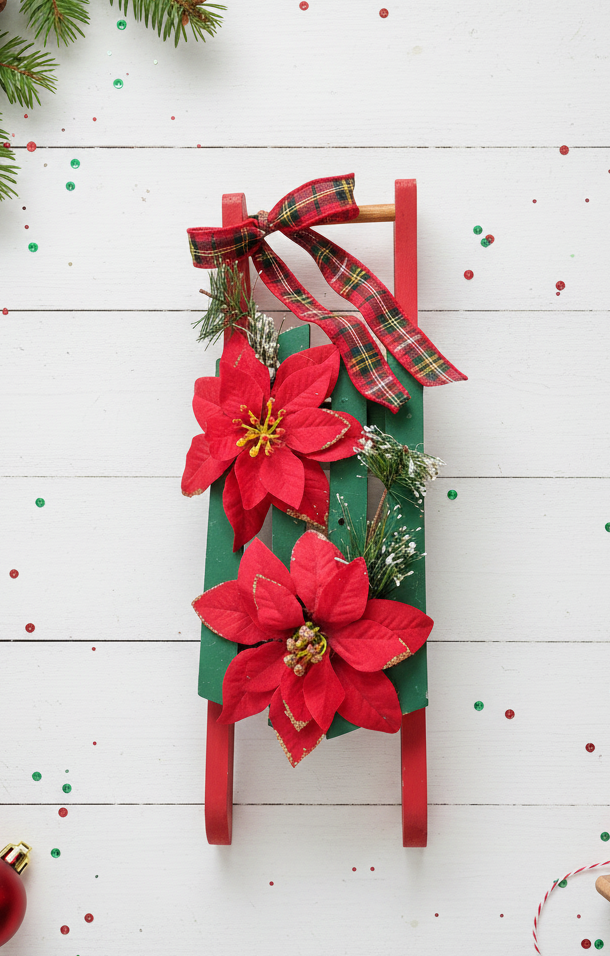 Small Decorative Wooden Christmas Sled Decoration