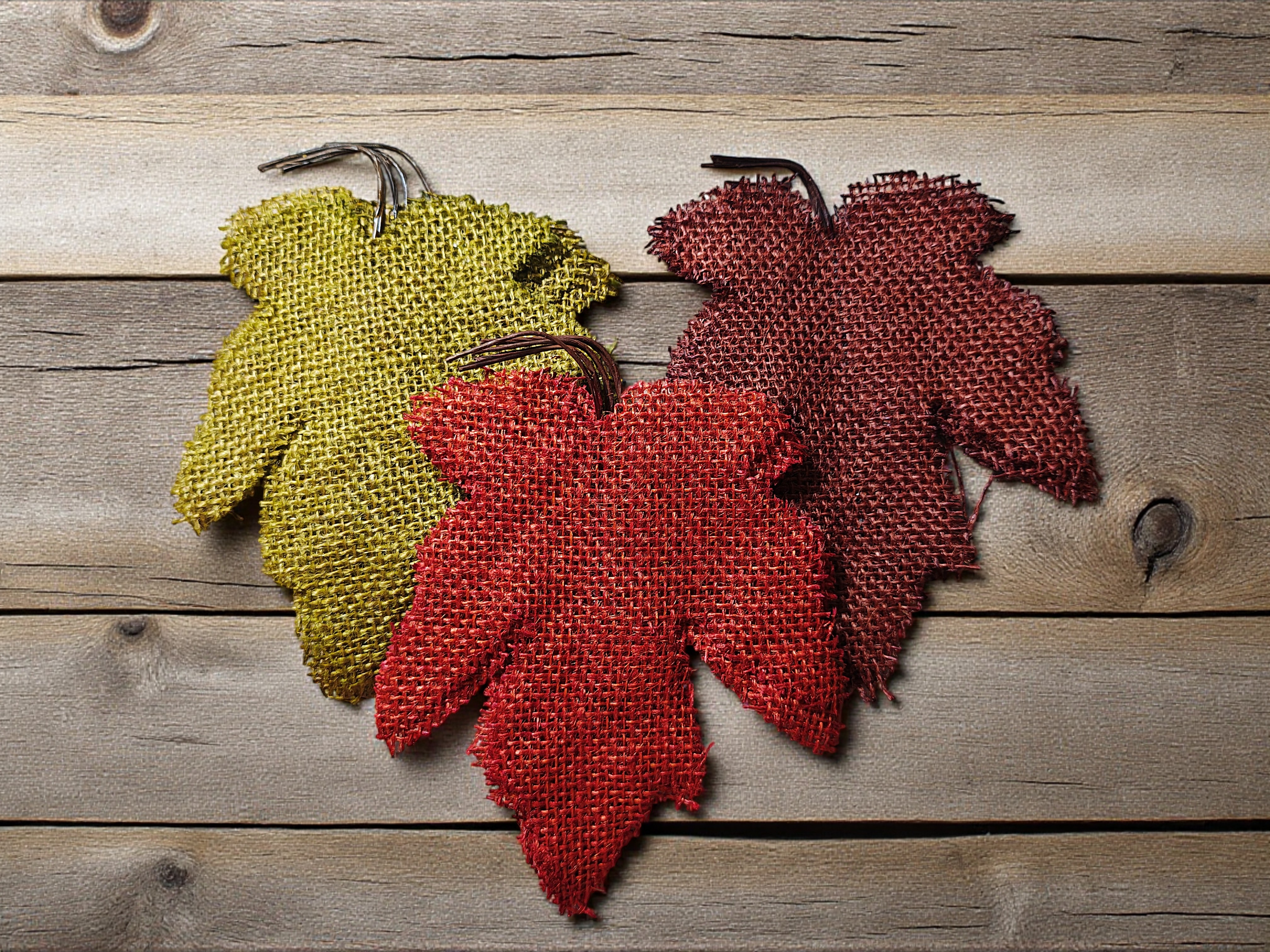 Large Rustic Burlap Maple Leaves - 15 pcs