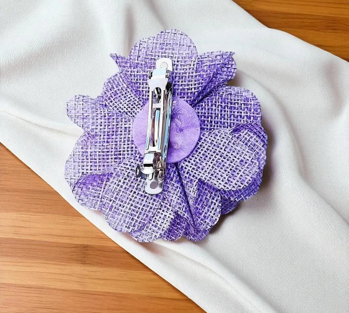 Purple Fabric Floral Hair Barrette Clip 
