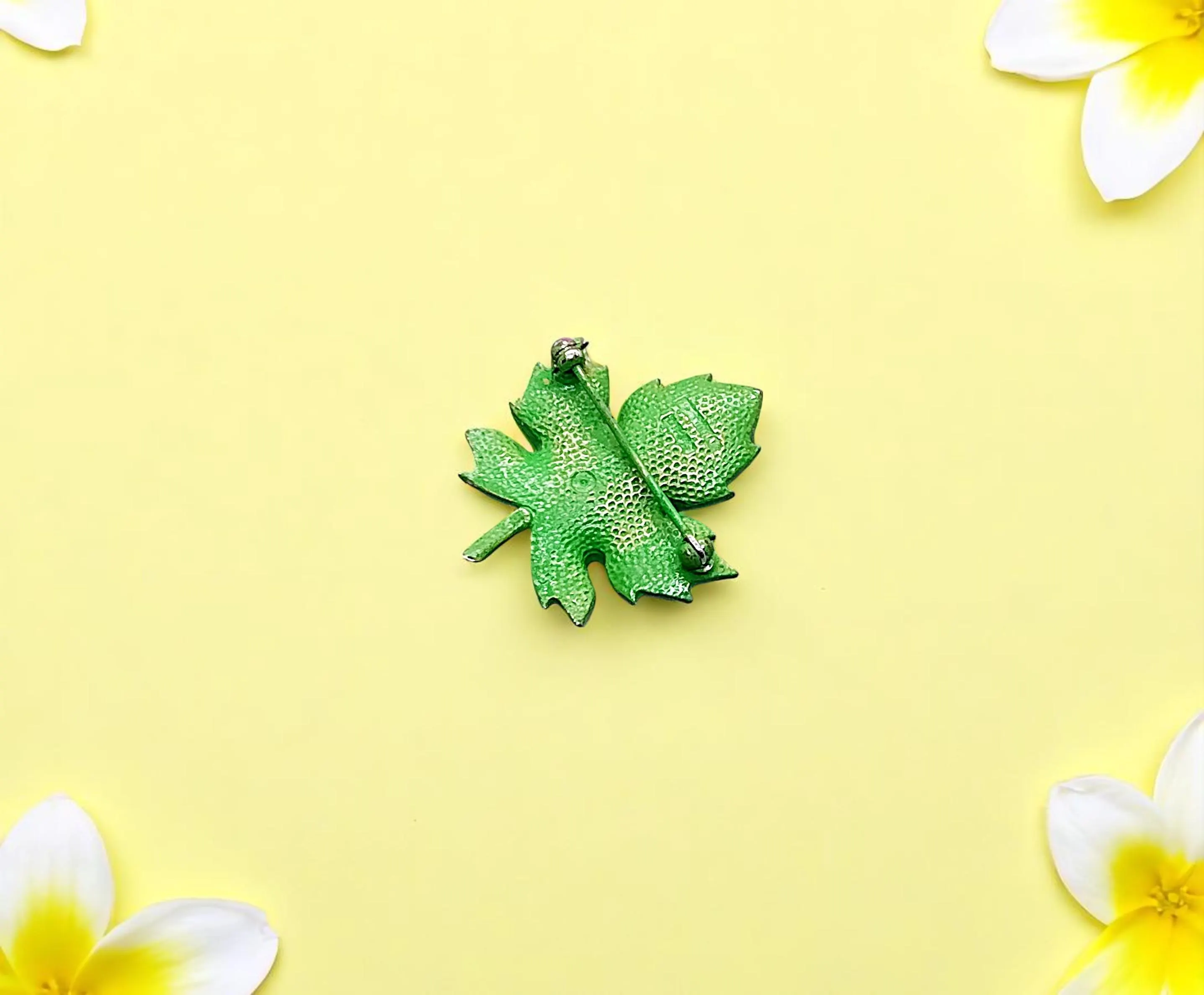 Green Painted Maple Leaf Brooch 