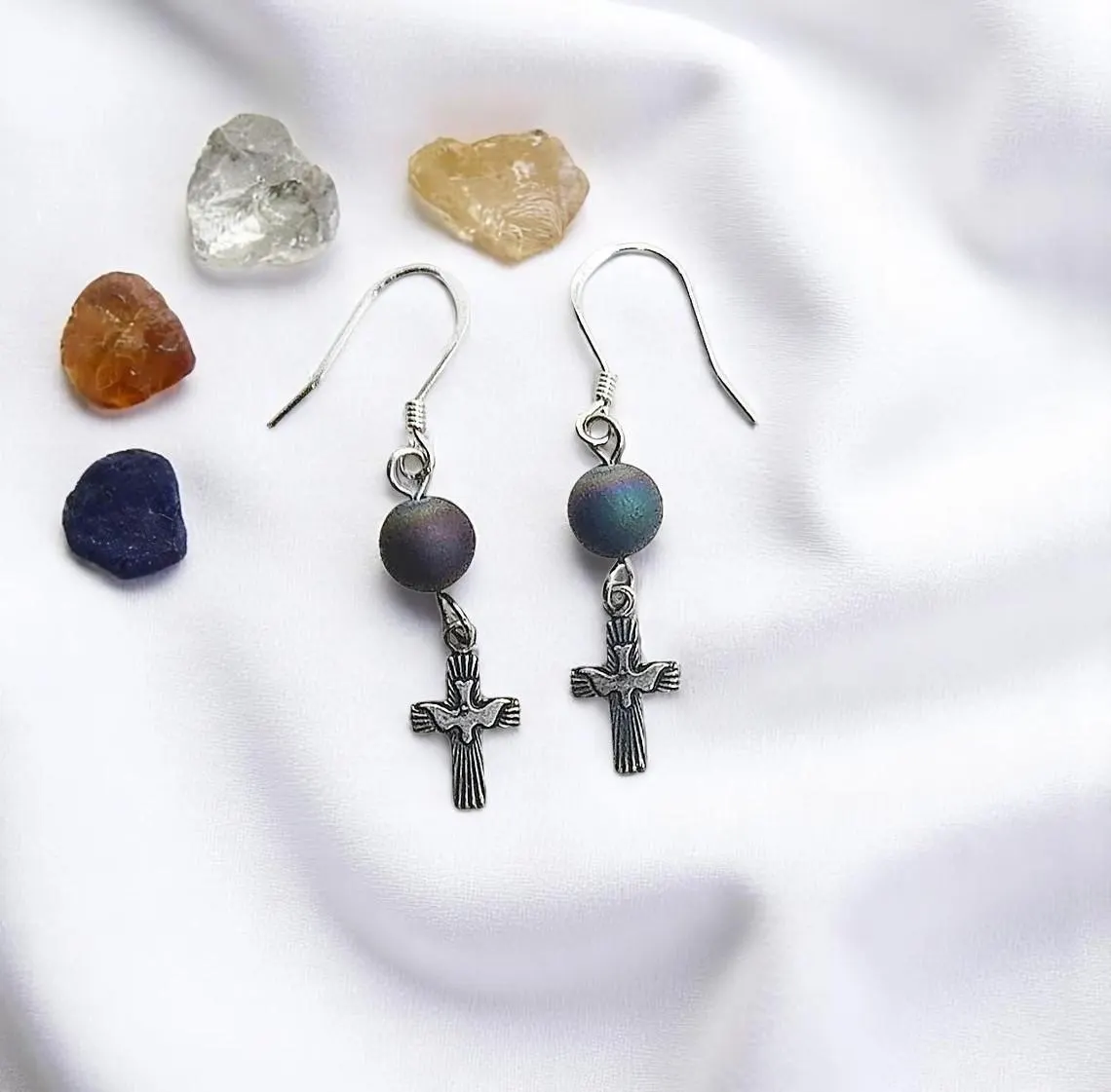 Sterling Silver Dainty Cross Earrings