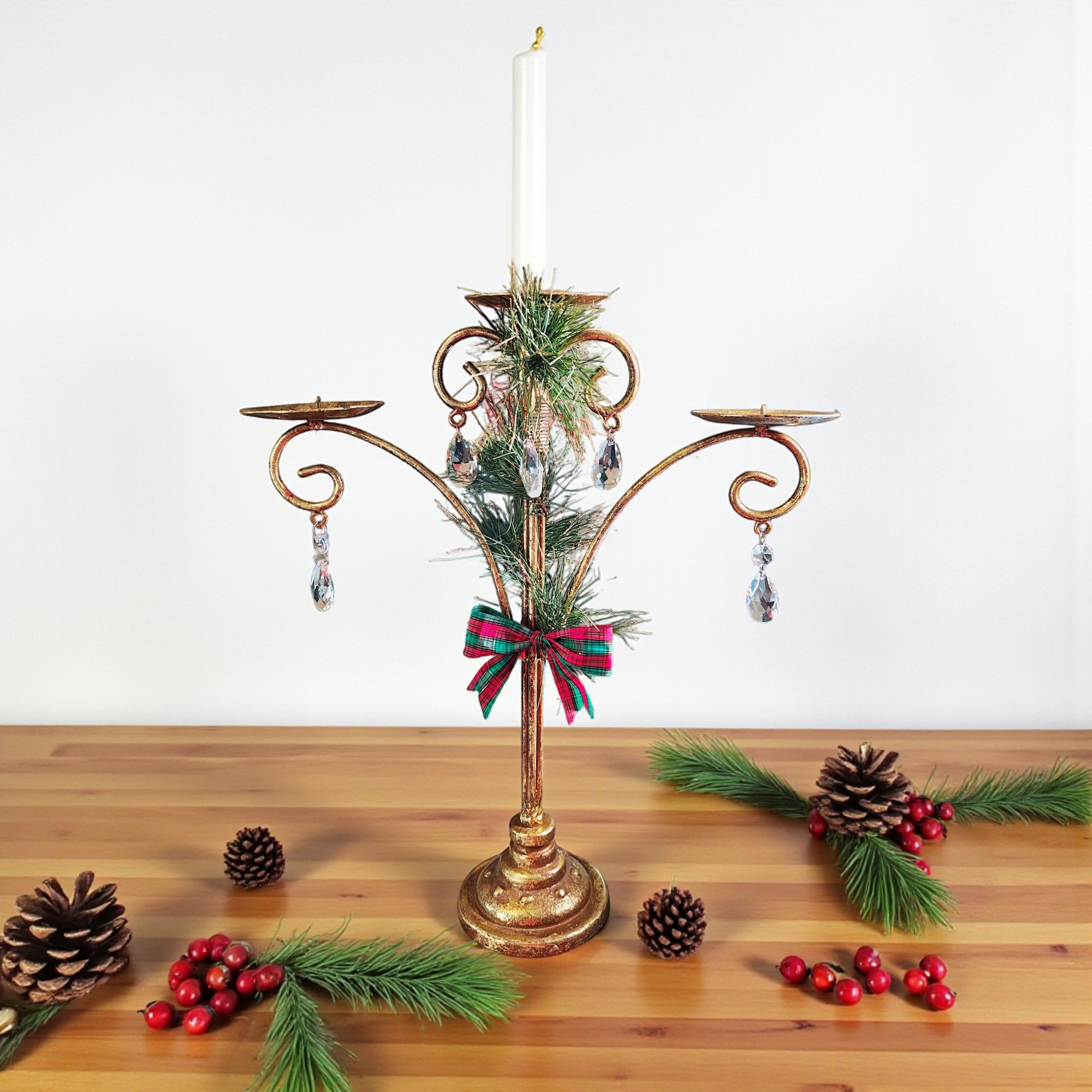 Large Gold Metal Christmas Candle Holder with Crystals