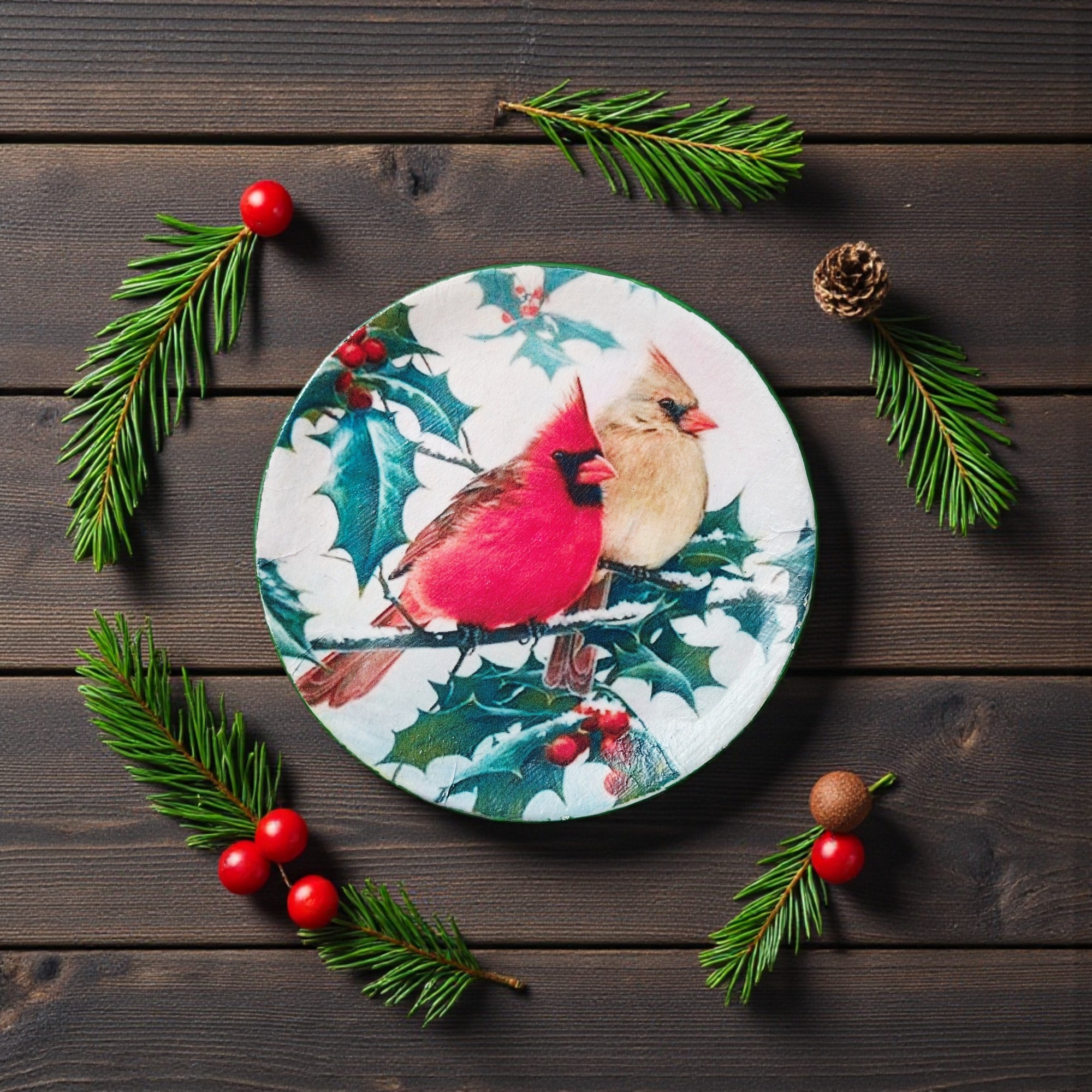 Whimsical Holiday Cardinal Trinket Ring Dish