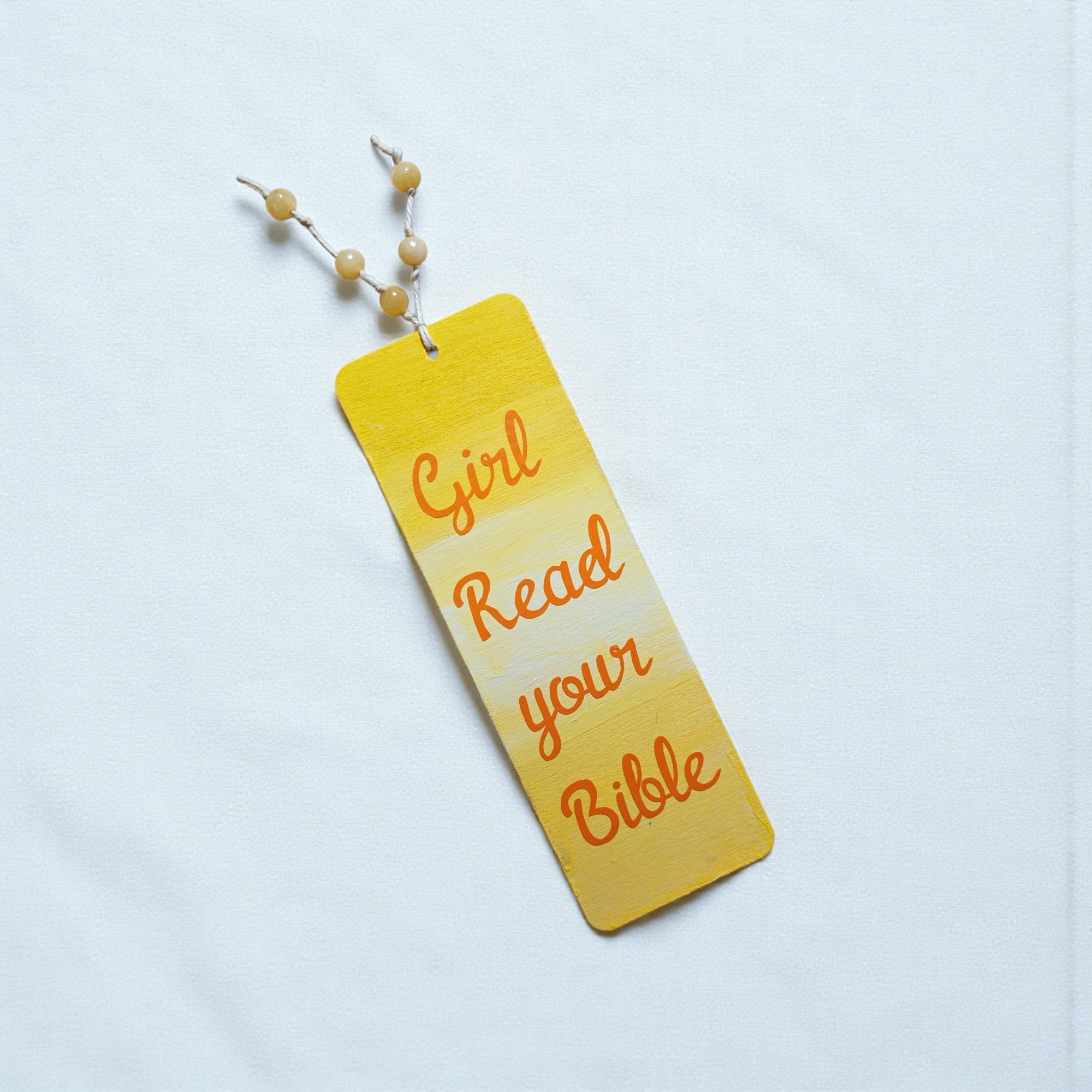 Handmade Wooden Girl, Read Your Bible Yellow Bookmark