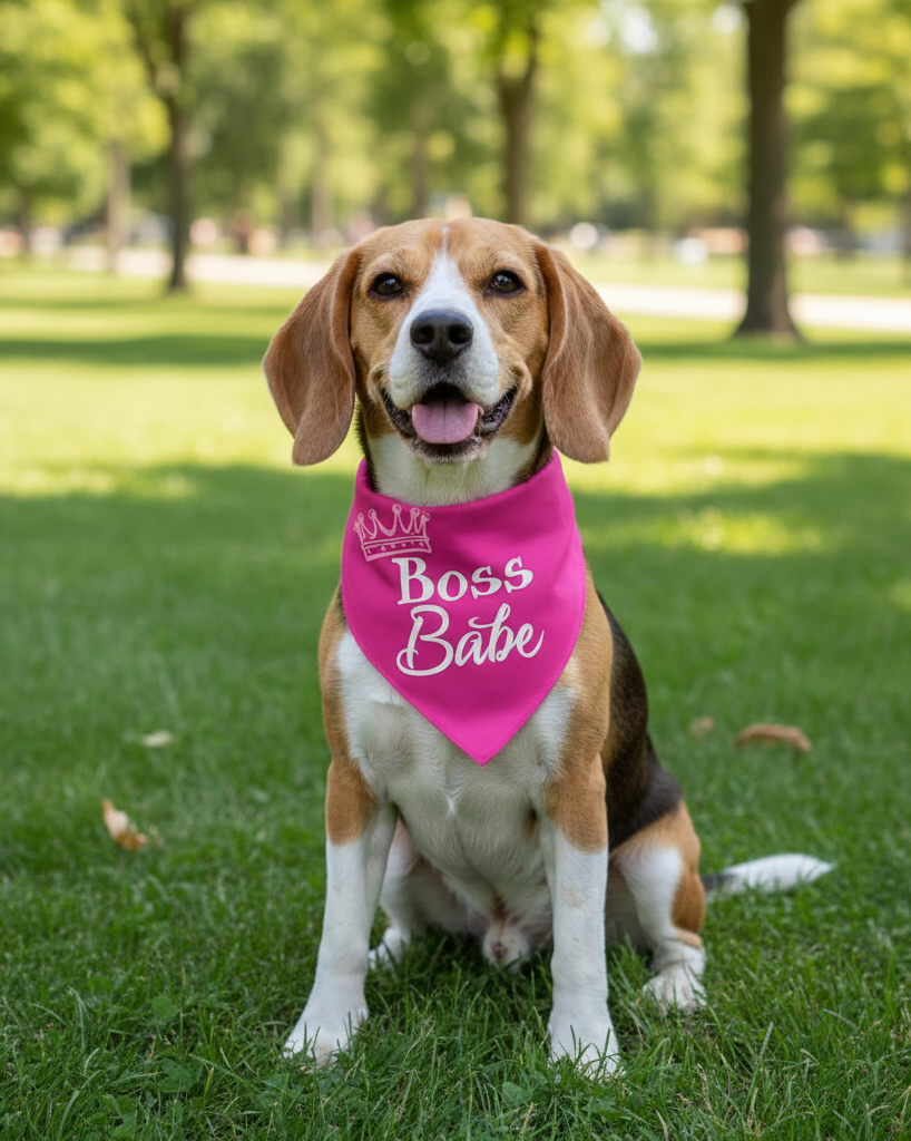 Medium Pink Boss Babe with Crown Dog Bandana 