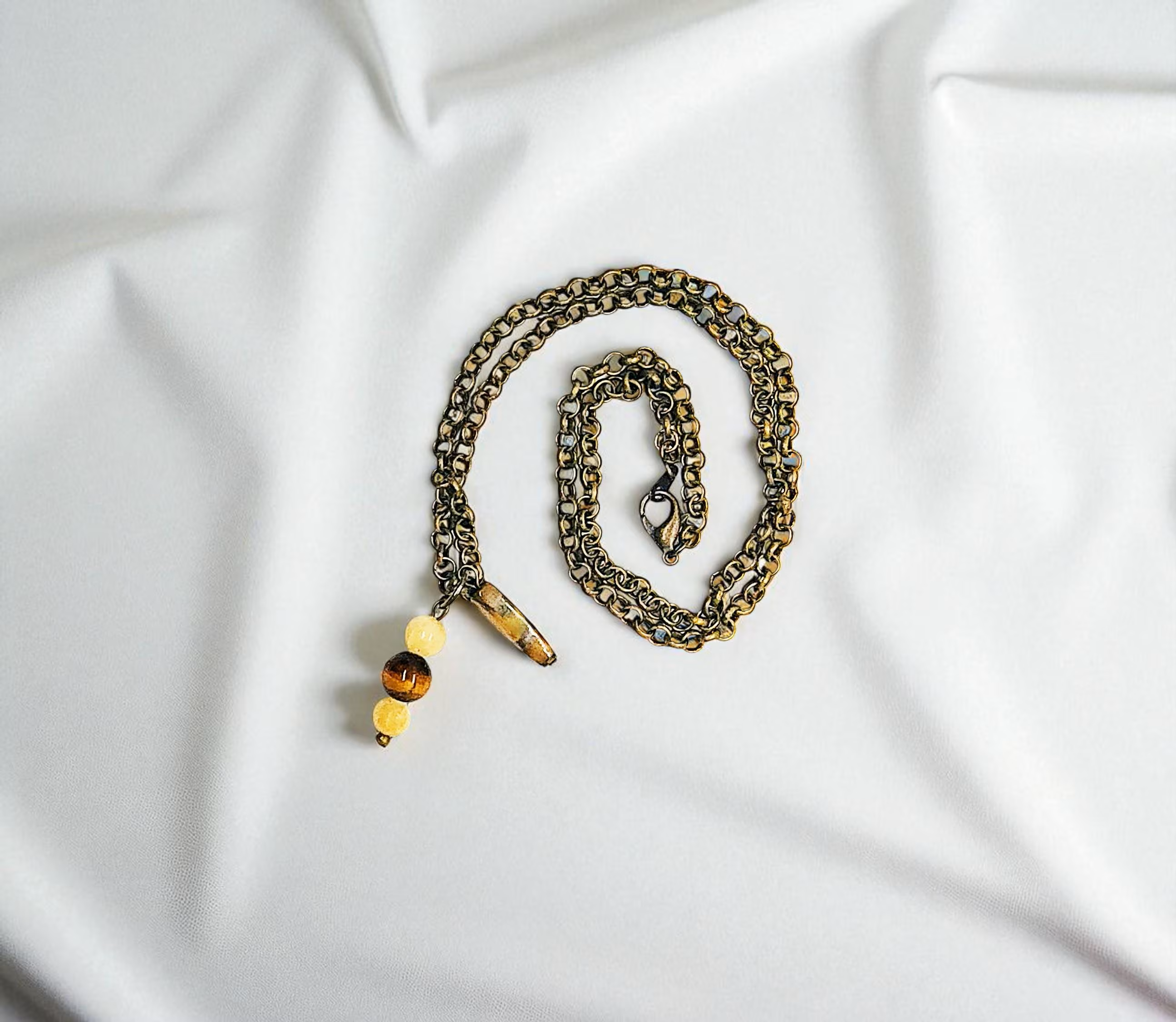 Bronze Tiger eye and Calcite Gemstone Charm Choker Necklace 