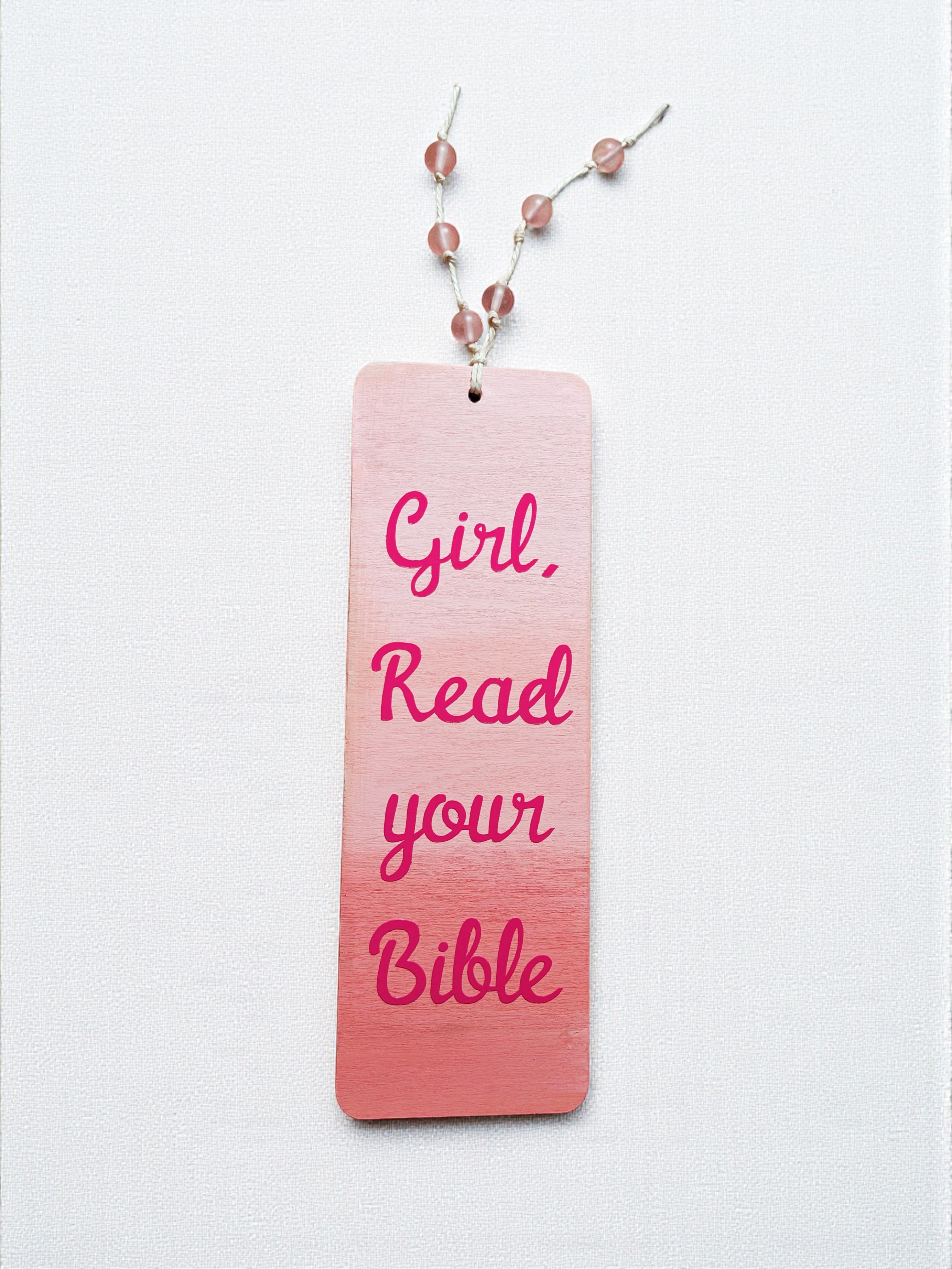 Handmade Wooden Girl, Read Your Bible Pink Bookmark