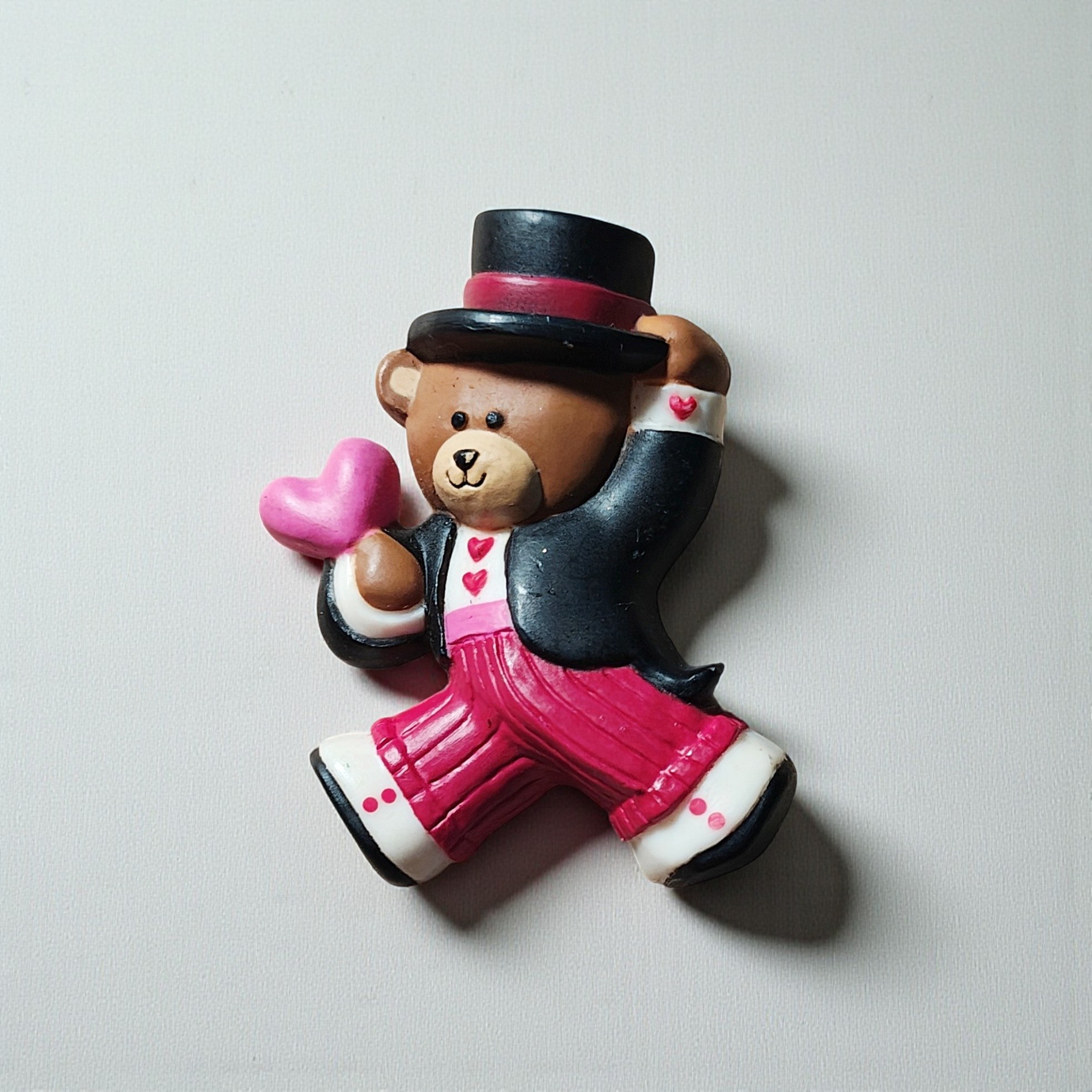 Vintage 1986 Hallmark Valentine's Day Teddy Bear with Top Hat Lapel Pin