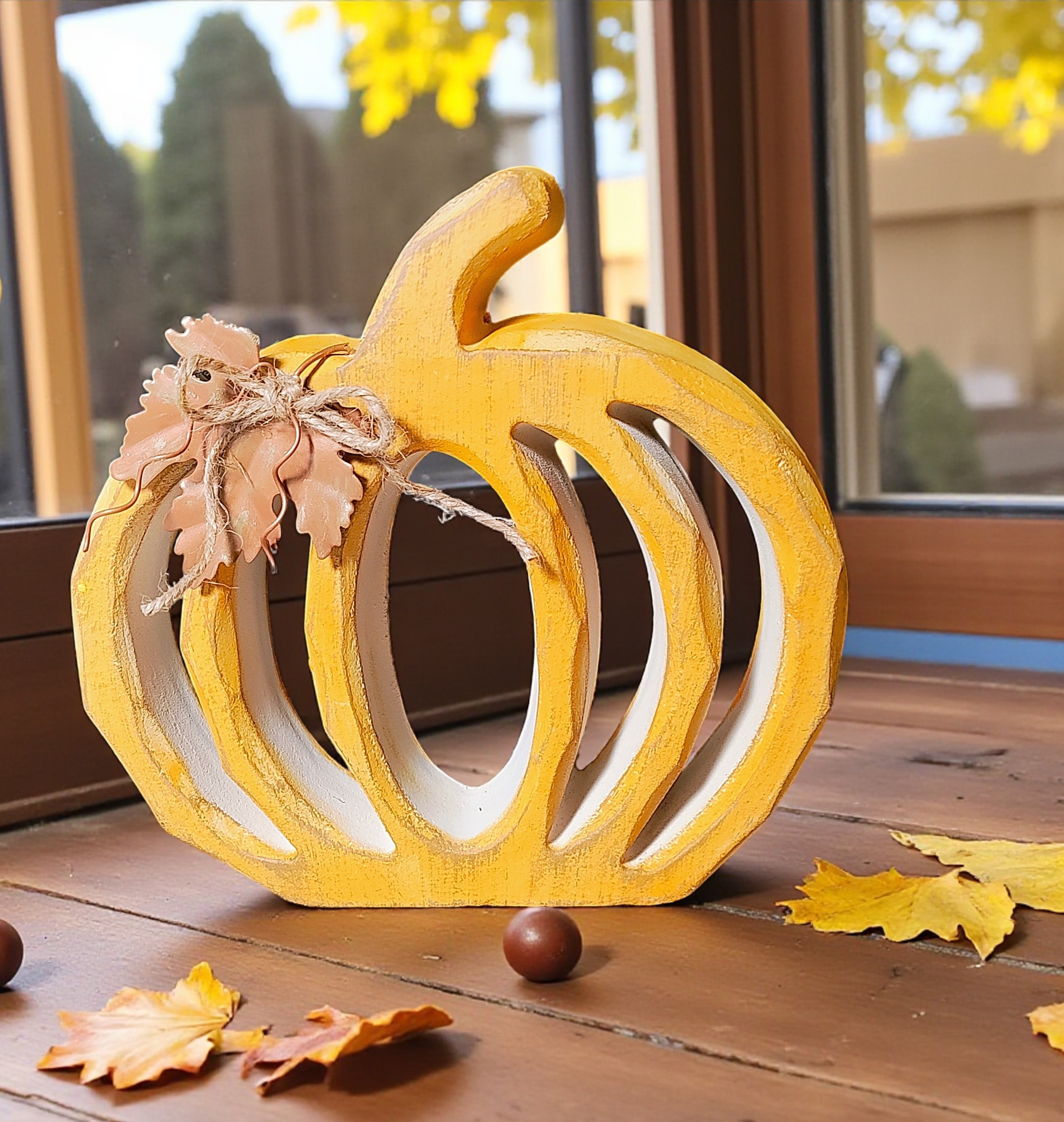 Harvest Orange Wood Pumpkin Decoration