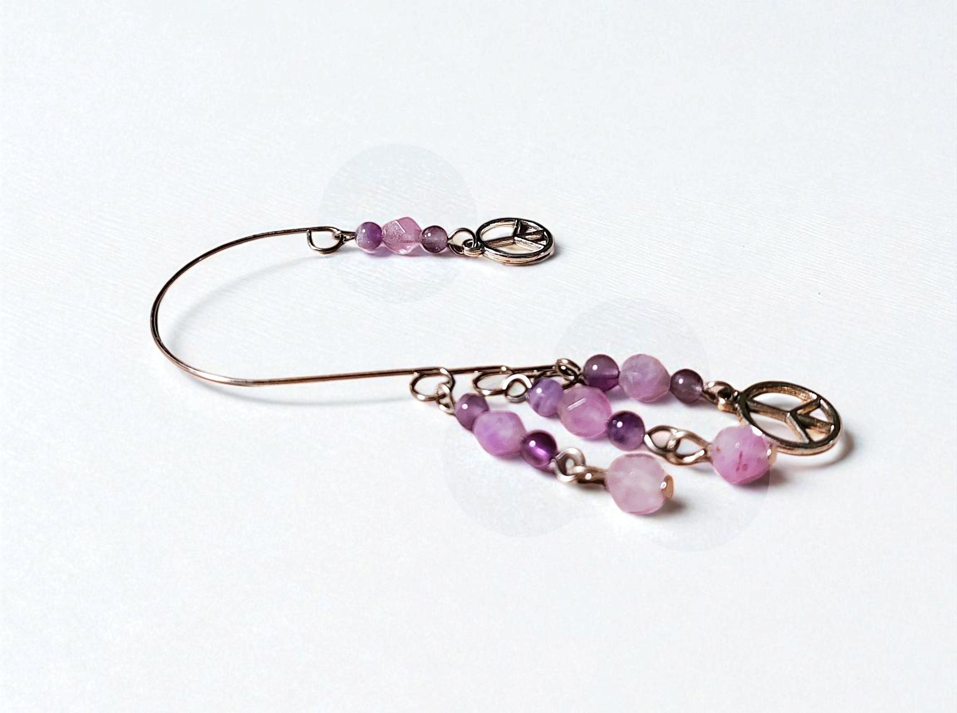 Silver Peace Sign & Purple Gemstone Ear Cuff Wrap
