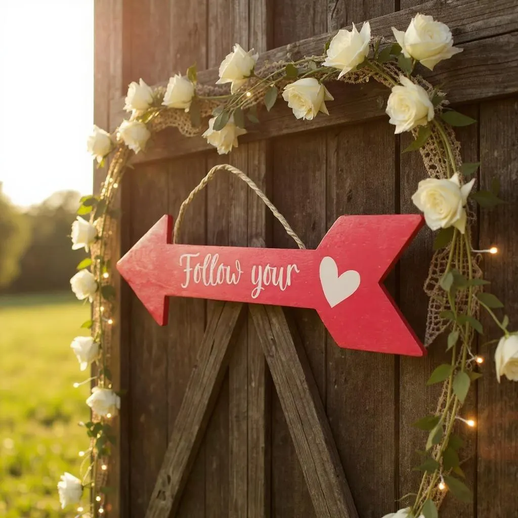 Handmade Decorative Wooden Follow Your Heart Arrow Sign 