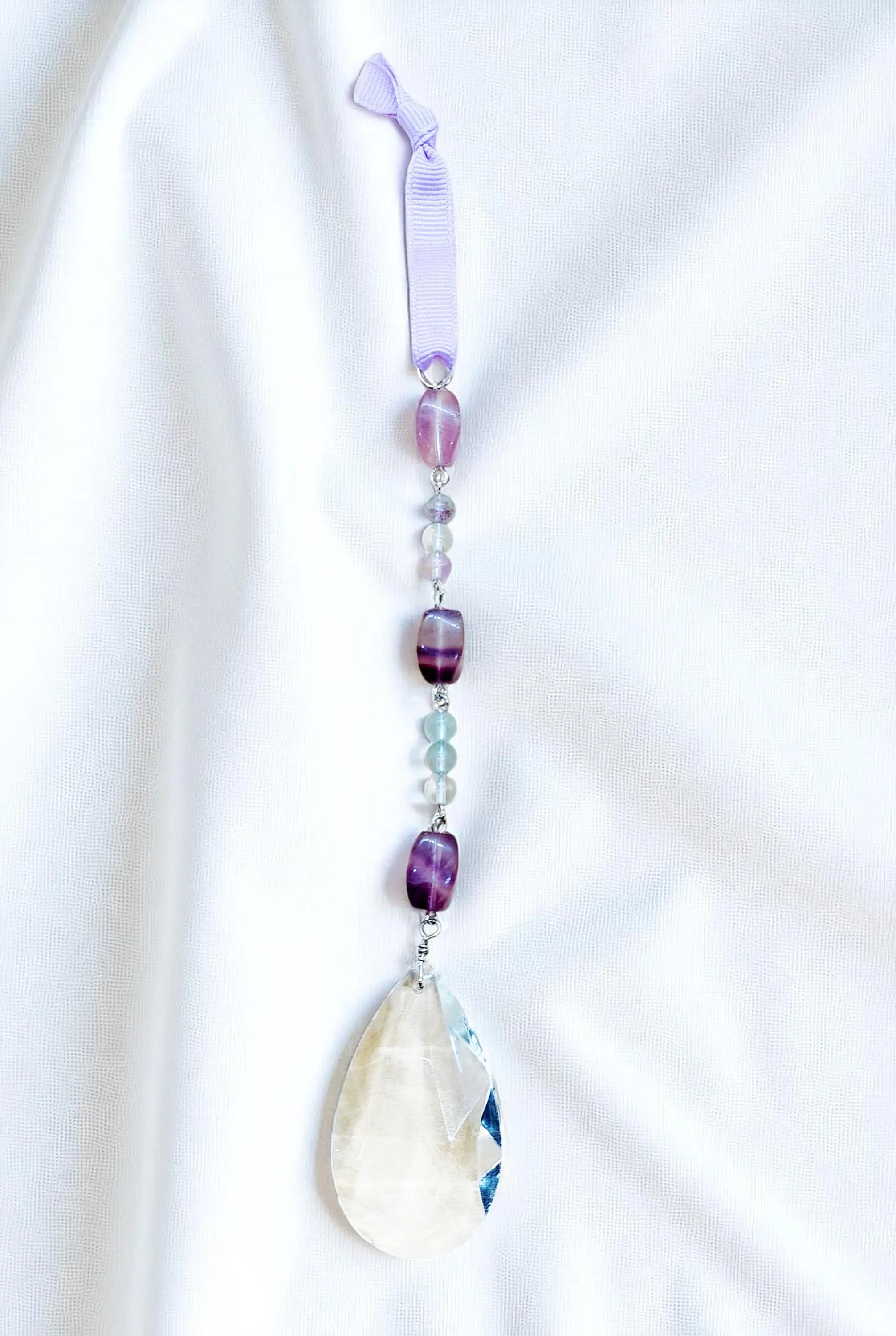 Glass Crystal and Fluorite Gemstone Beaded Suncatcher 