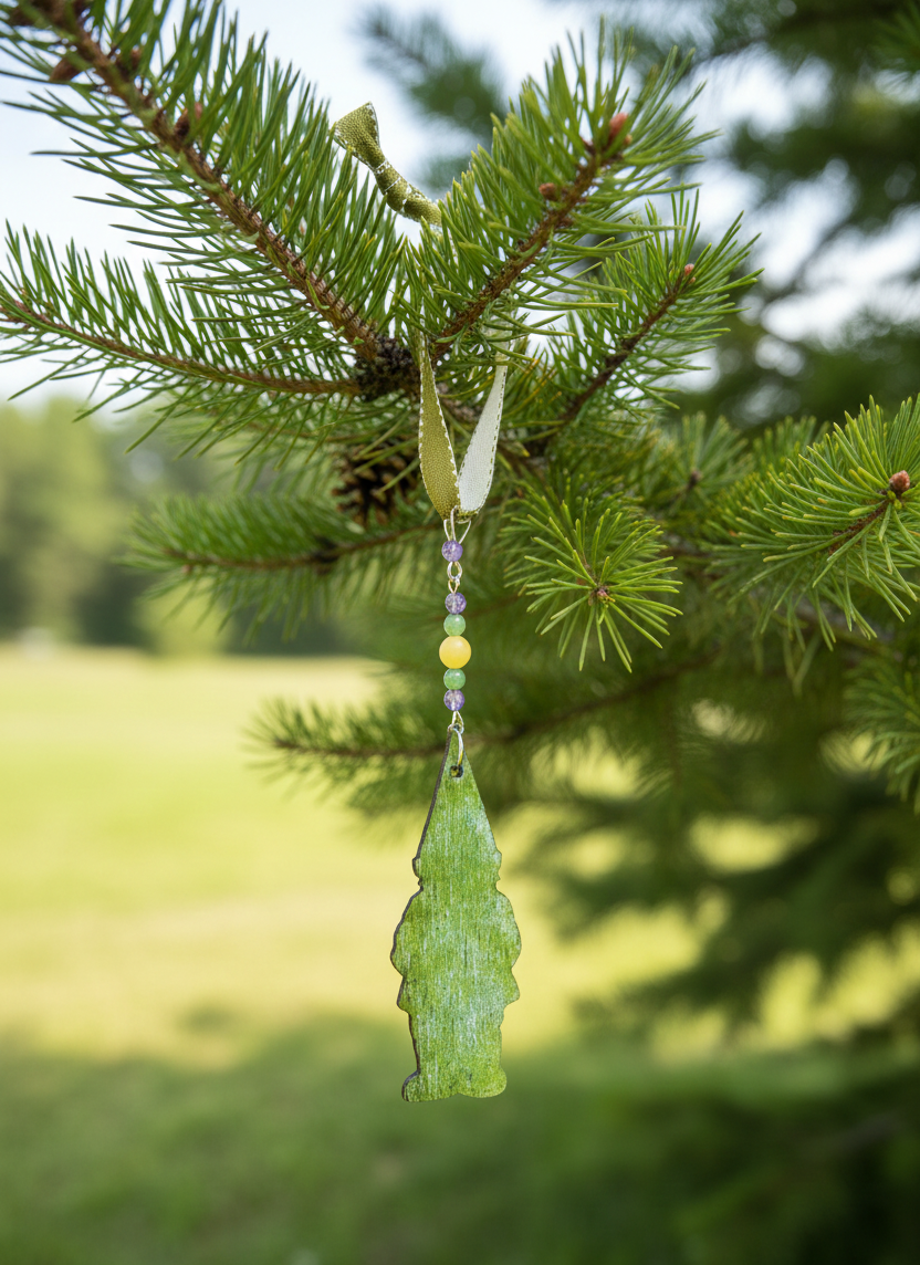 Whimsical Handmade Garden Gnome Gemstone Hanging Ornament