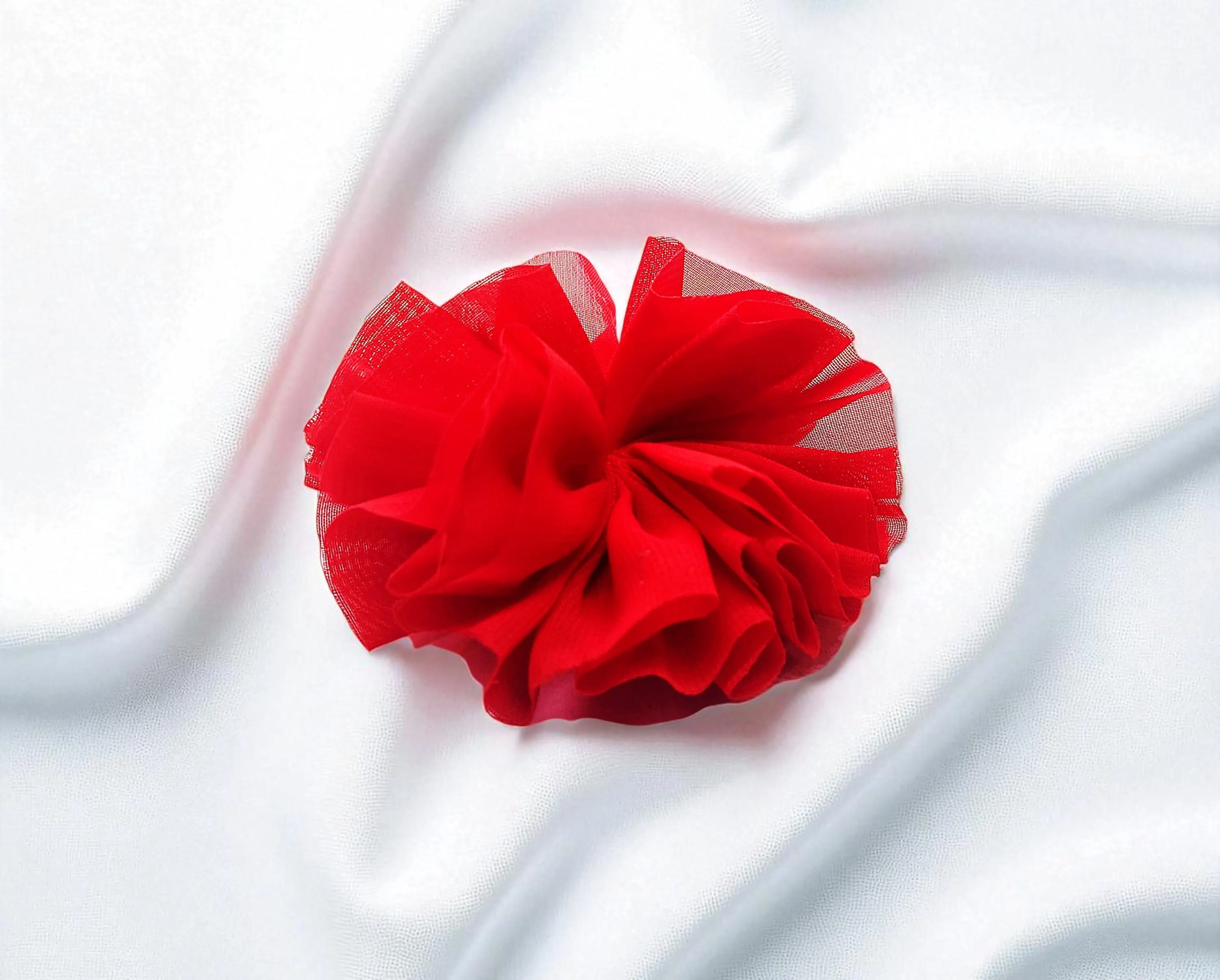Red Sheer Fabric Floral Brooch Pin 