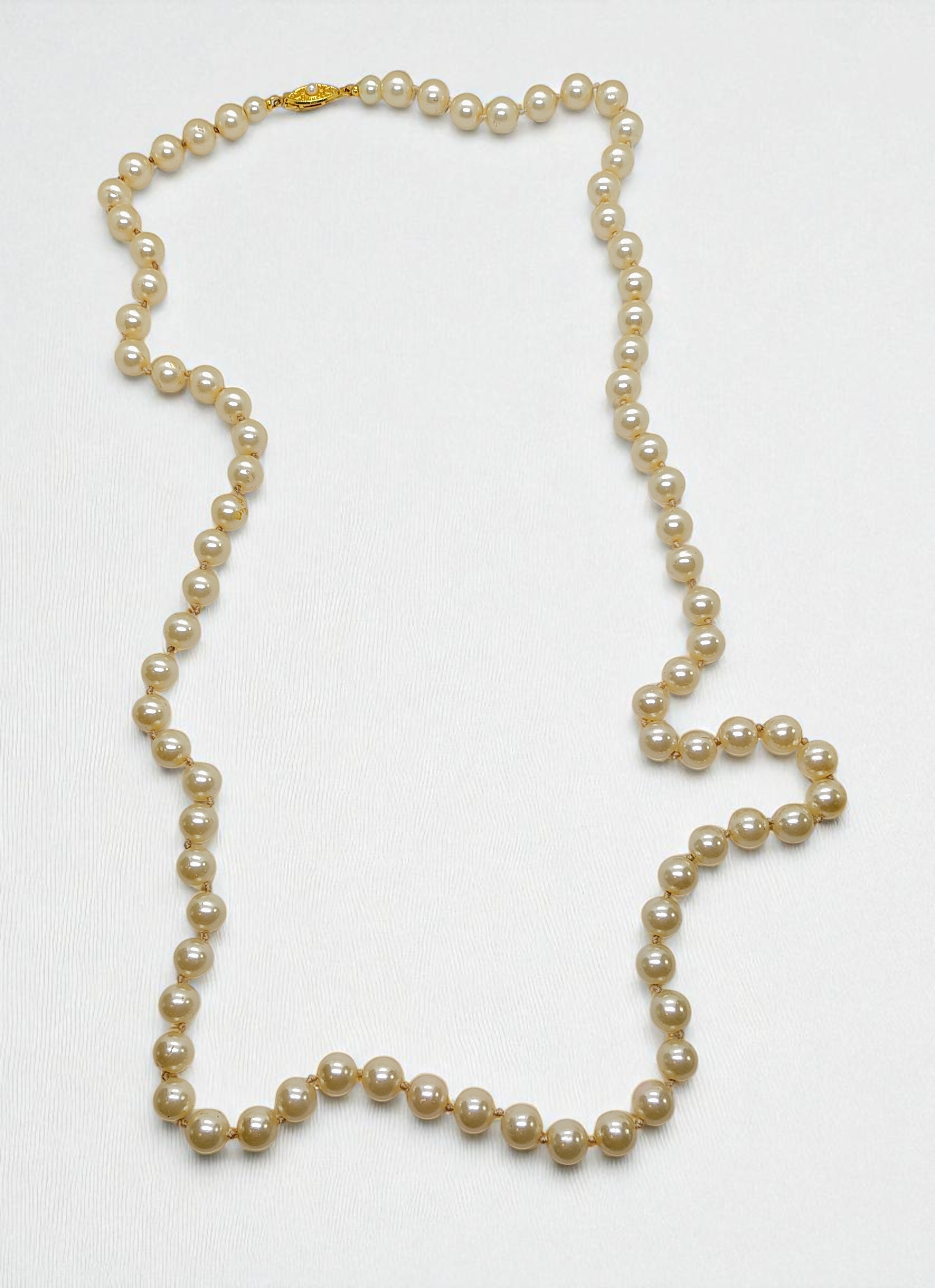 Ivory White Glass Pearl Necklace - 31 Inches 