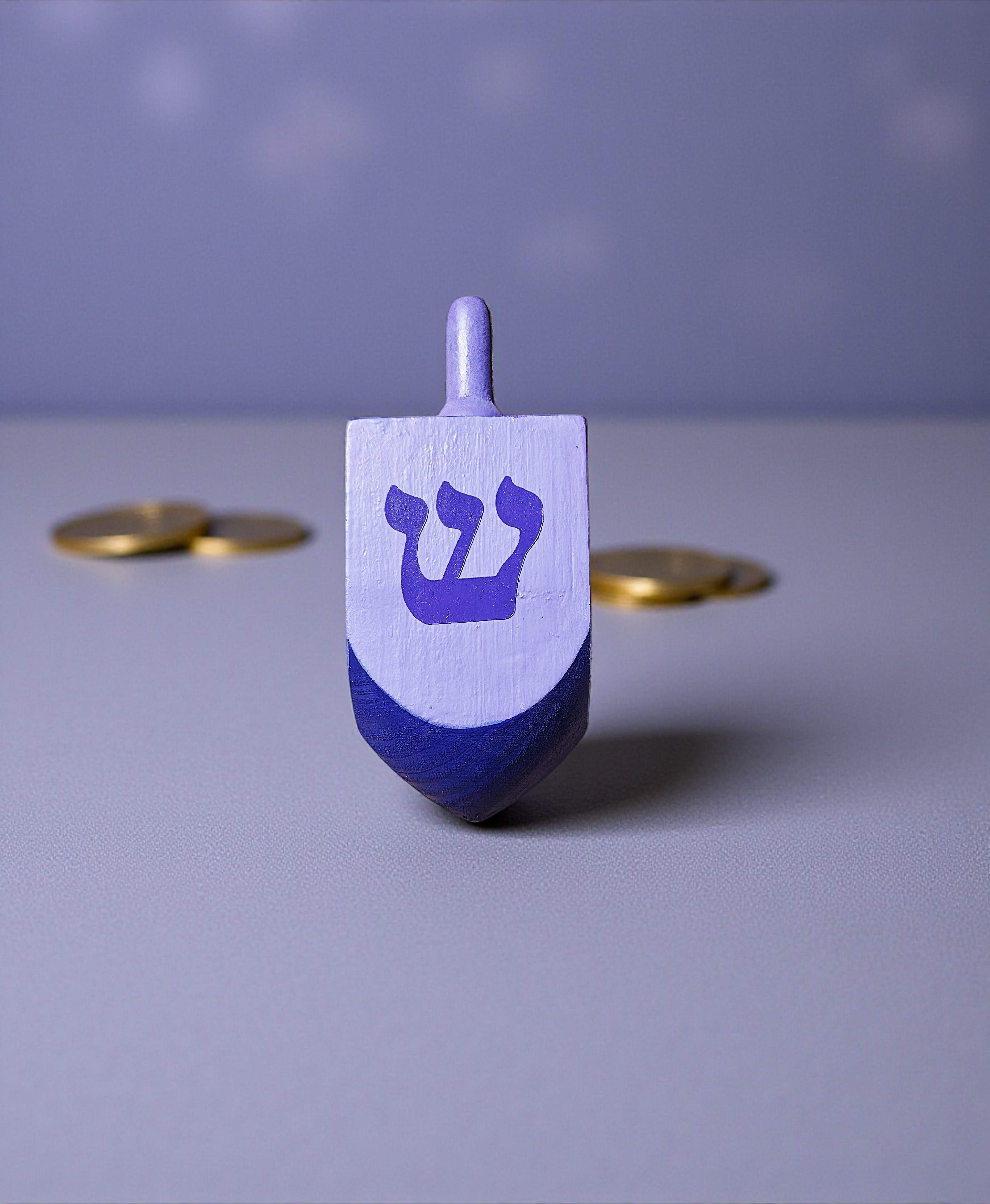 Large Hand Painted Wooden Purple Hanukkah Dreidel Decoration