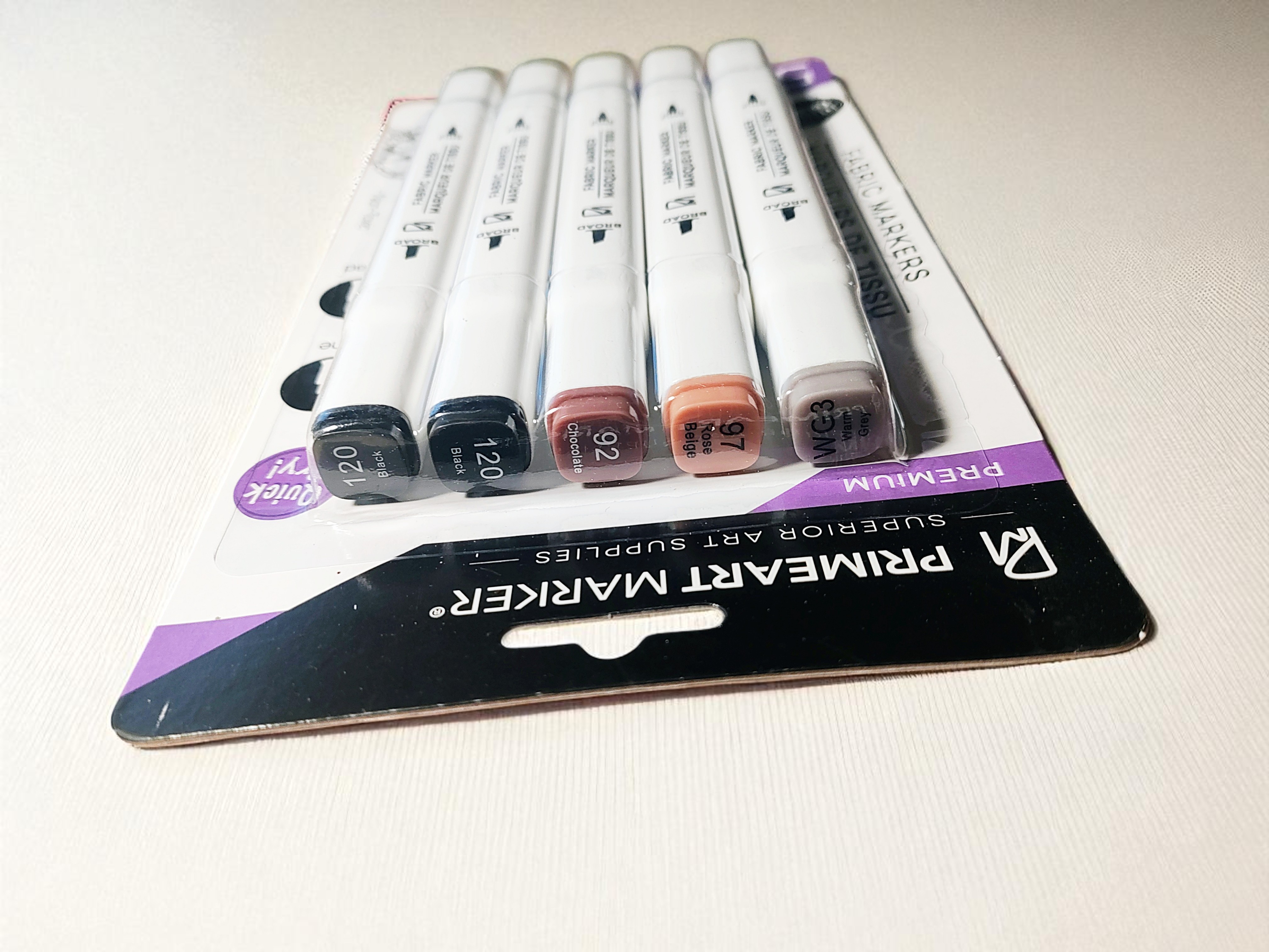 PrimeArt Fabric Markers, Fine & Broad Tips, Dark Colors