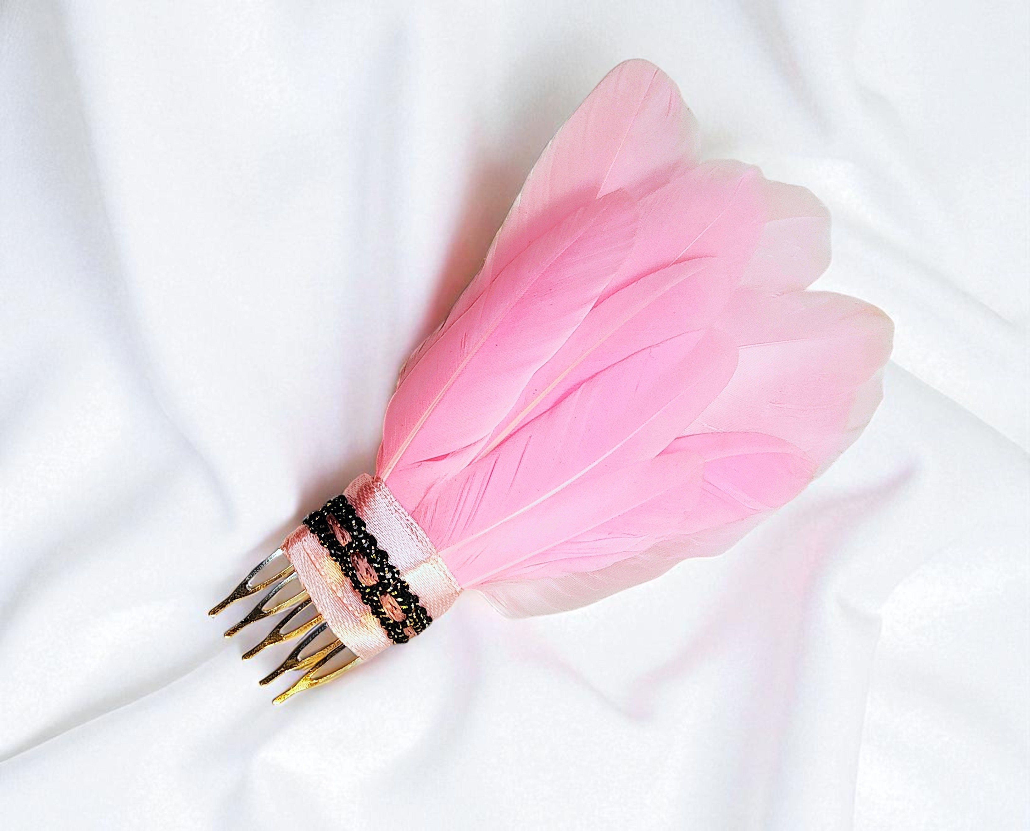 Handmade Pink Feather Hair Comb