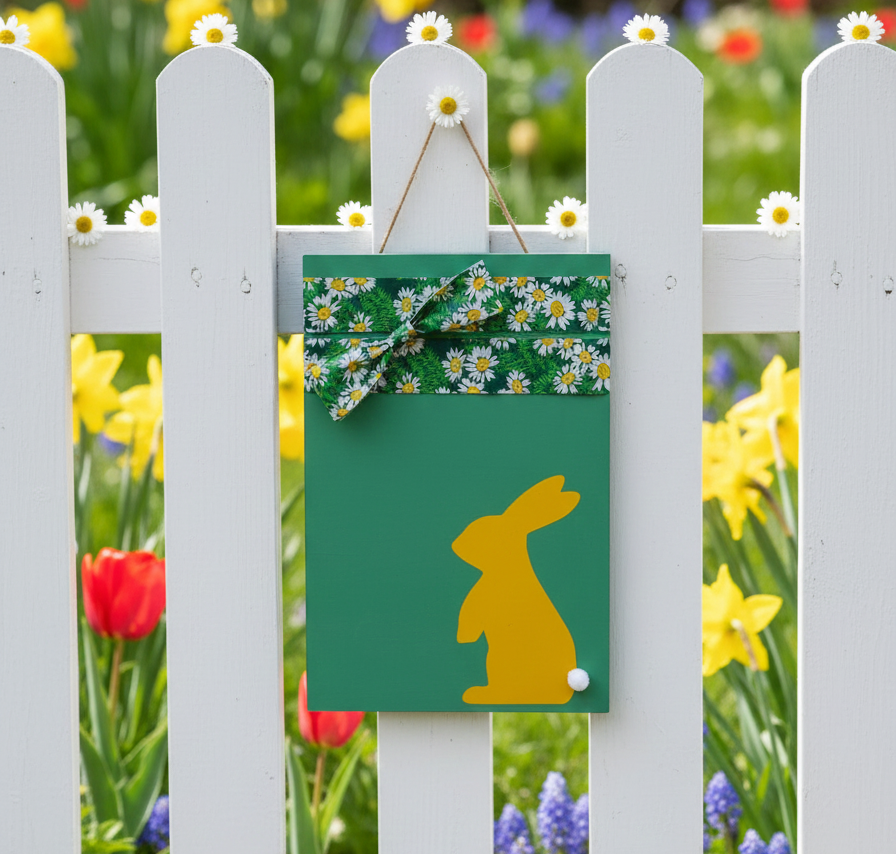 Whimsical Wood Easter Bunny Door Hanger