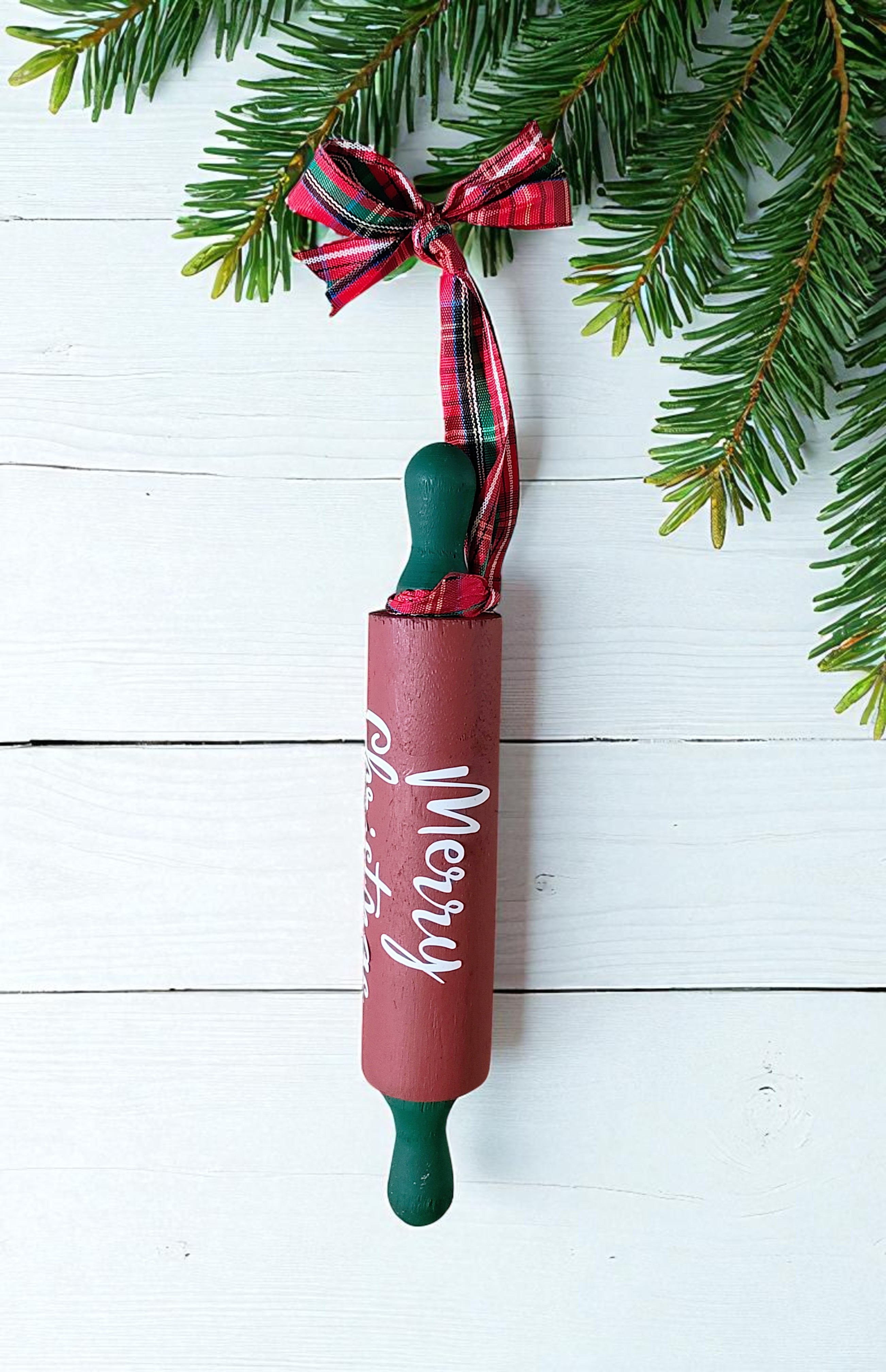 Wooden Kitchen Merry Christmas Rolling Pin Ornament