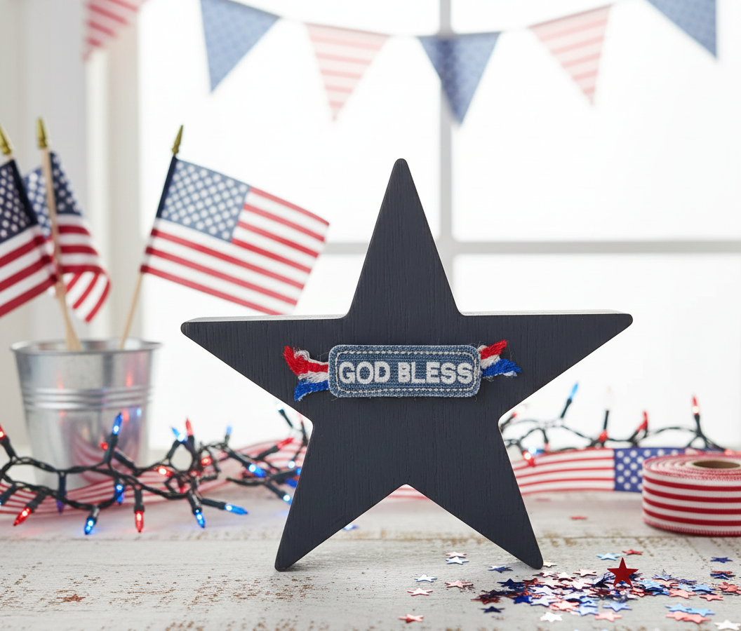 Patriotic Wooden Star Shelf Sitter
