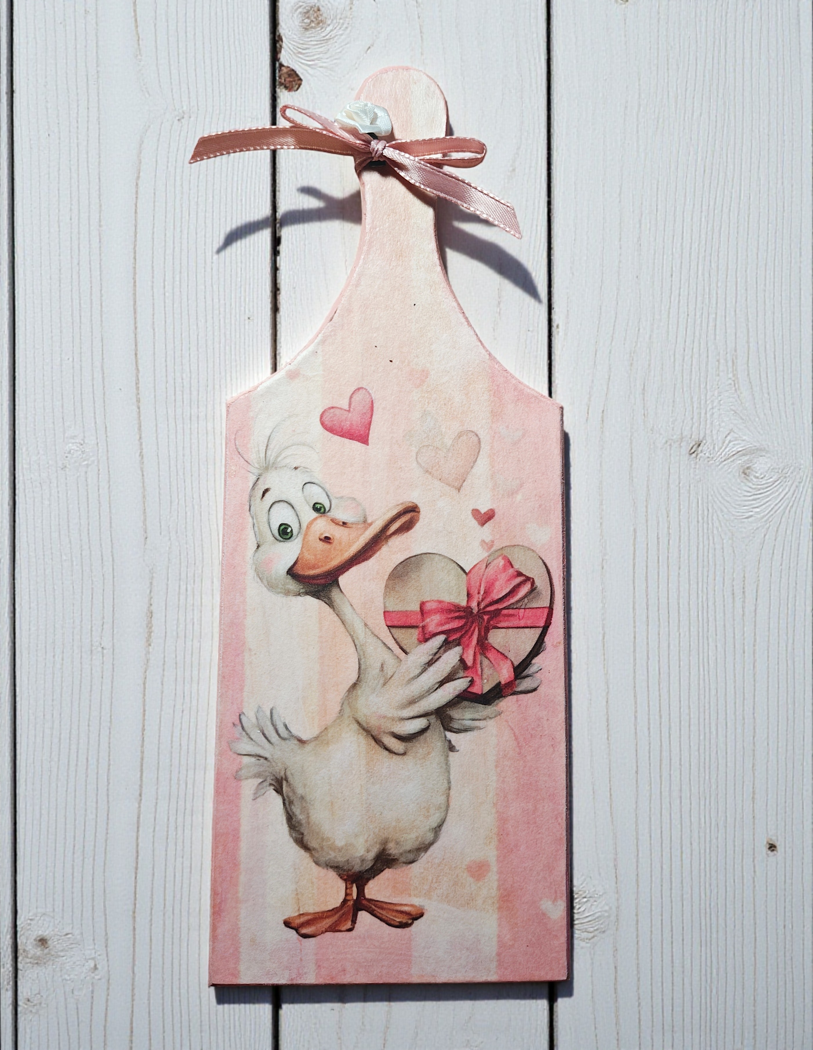 Small Wooden Valentine Goose & Hearts Cutting Board