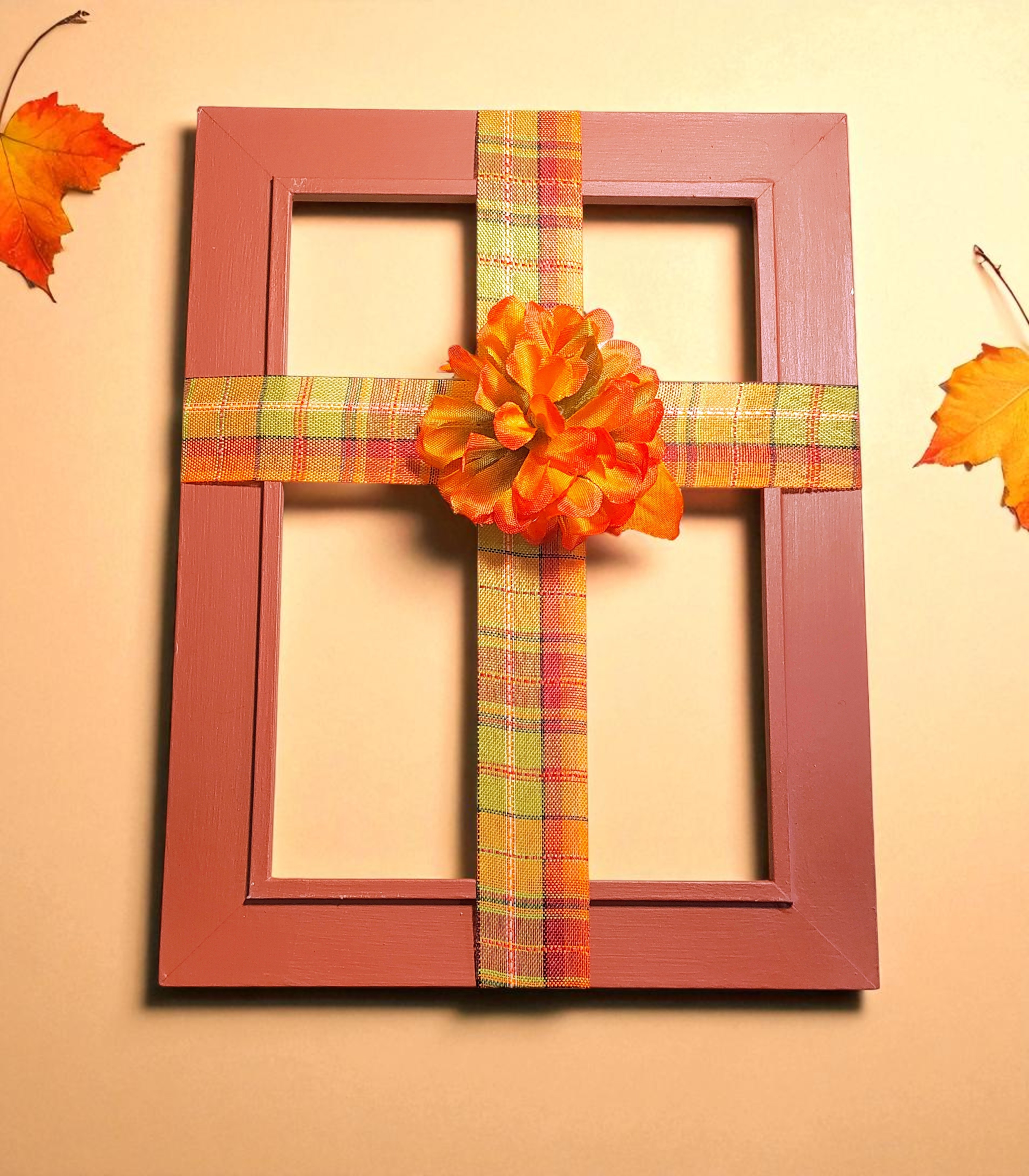 Fall Ribbon Cross Frame Wall Hanging