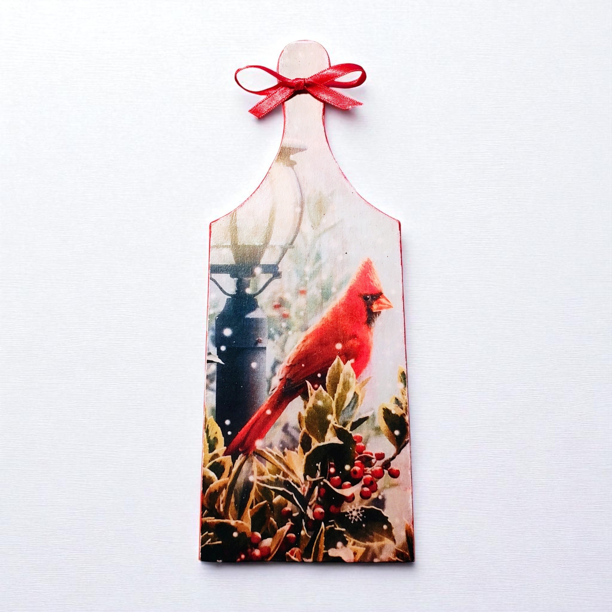 Small Wooden Christmas Scene with Cardinal Cutting Board