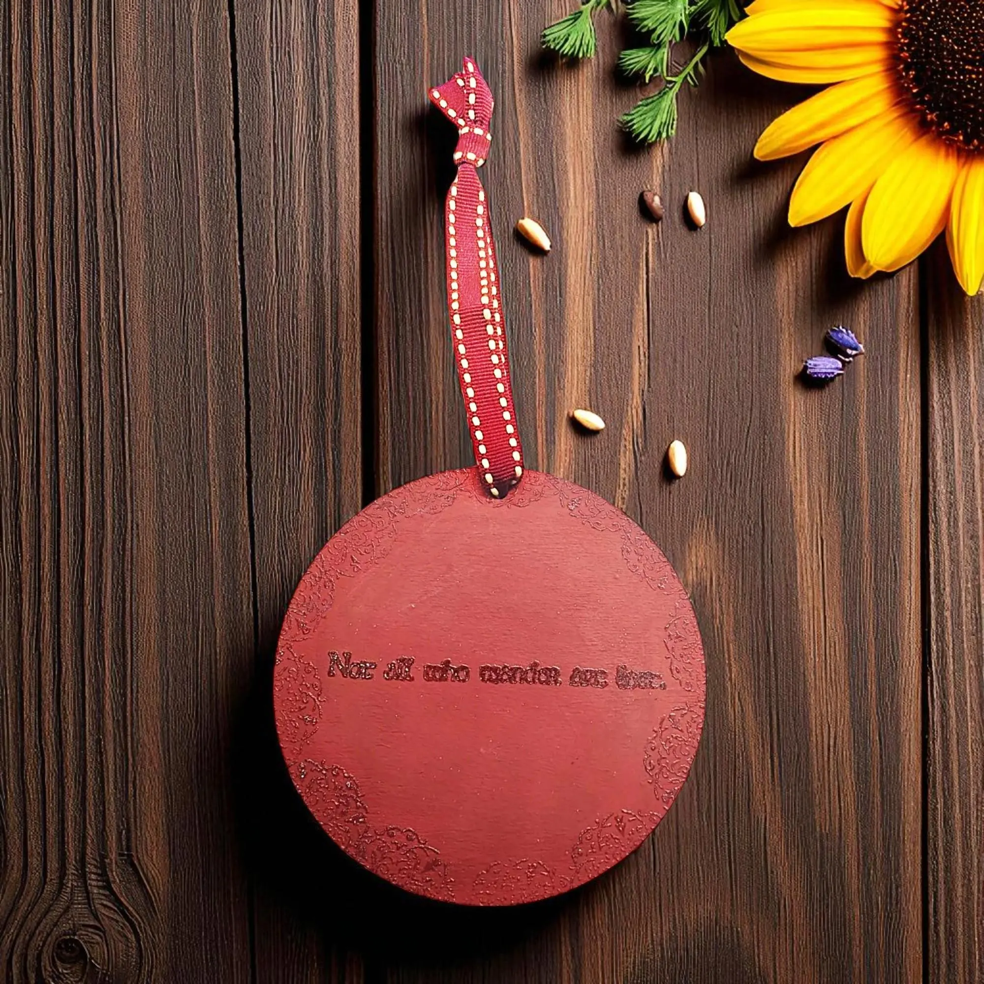 Red Not All Who Wander Are Lost Quote Wooden Hanging Ornament Sign 