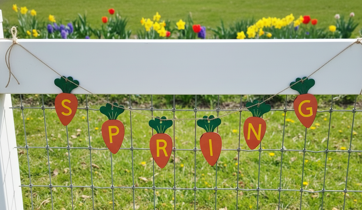 Handmade Spring Wooden Carrot Banner 