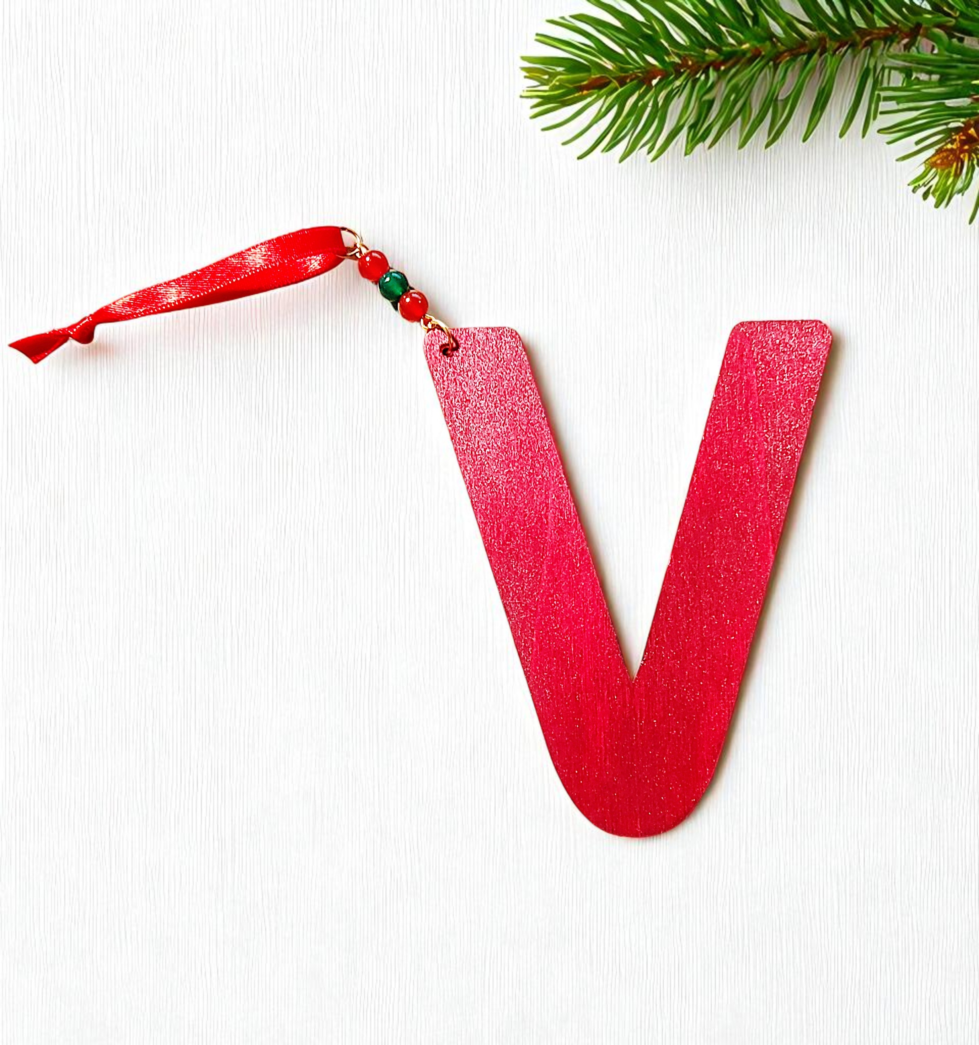 Personalized Wooden Letter Initial V Ornament