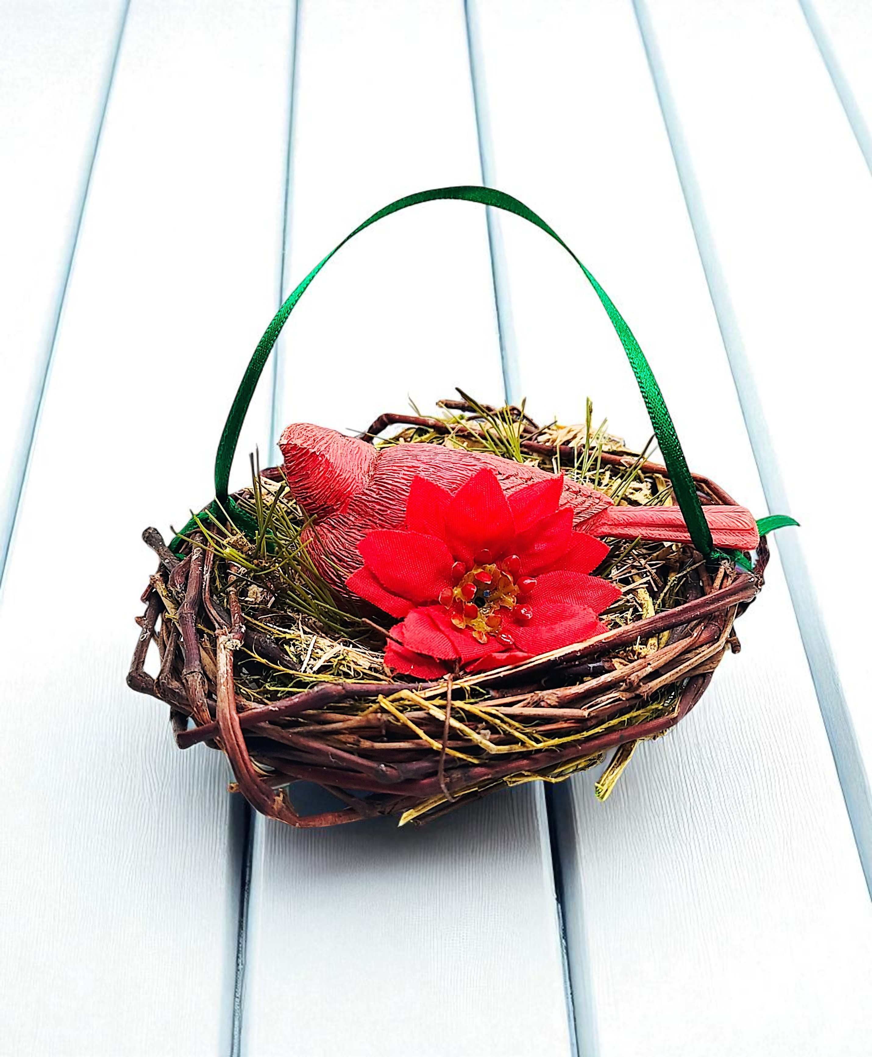 Handmade Cardinal Bird's Nest Christmas Ornament