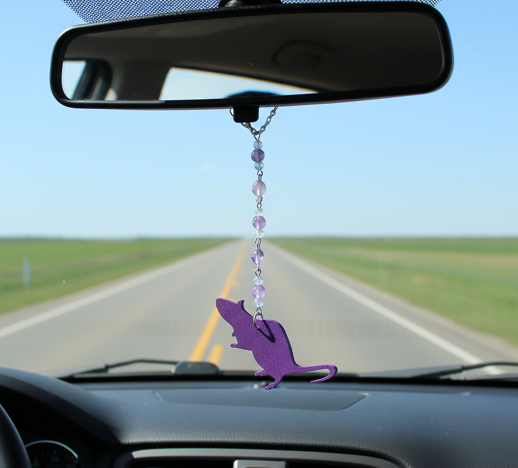 Amethyst, Fluorite & Opalite Gemstone Fancy Rat Rearview Mirror Car Charm